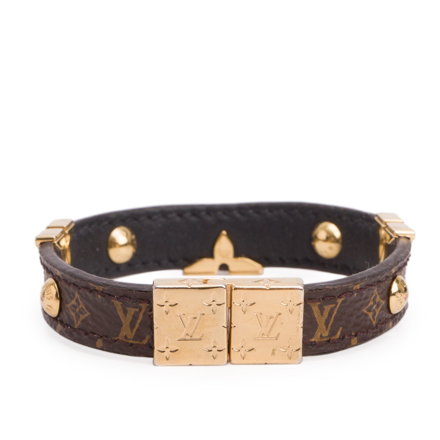 Louis Vuitton Monogram Black Leather LV Flower Reversible Bracelet