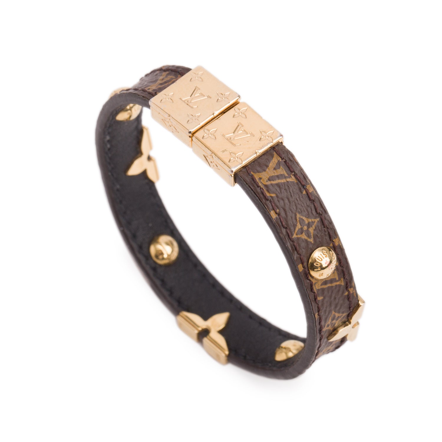 Louis Vuitton Monogram Black Leather LV Flower Reversible Bracelet