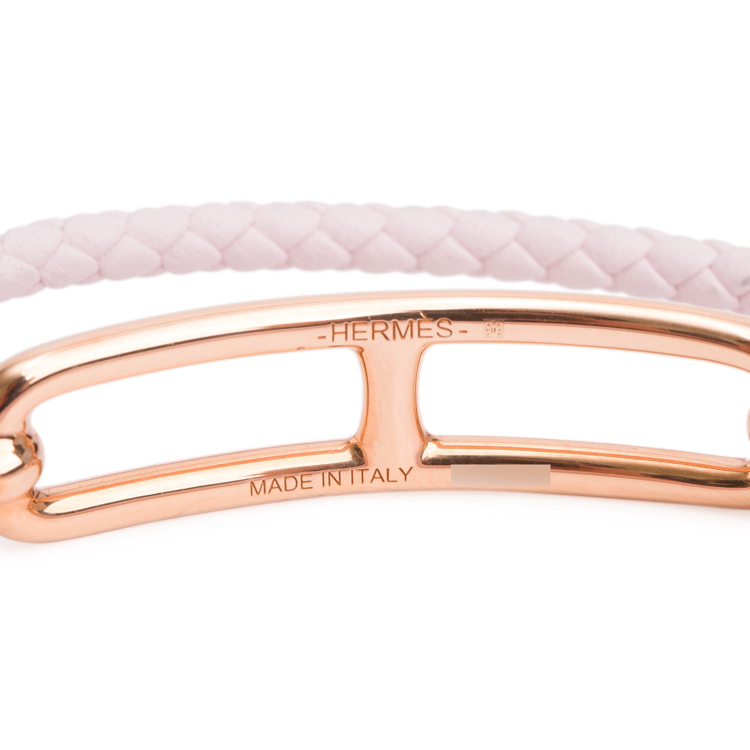Hermes Rose Gold-Plated Mauve Pale Swift Calfskin Leather Roulis Double Tour Bracelet w/ Box