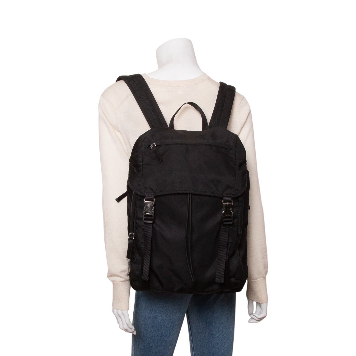 Prada Black Nylon Montagna Double Buckle Backpack w/ Authenticity Card