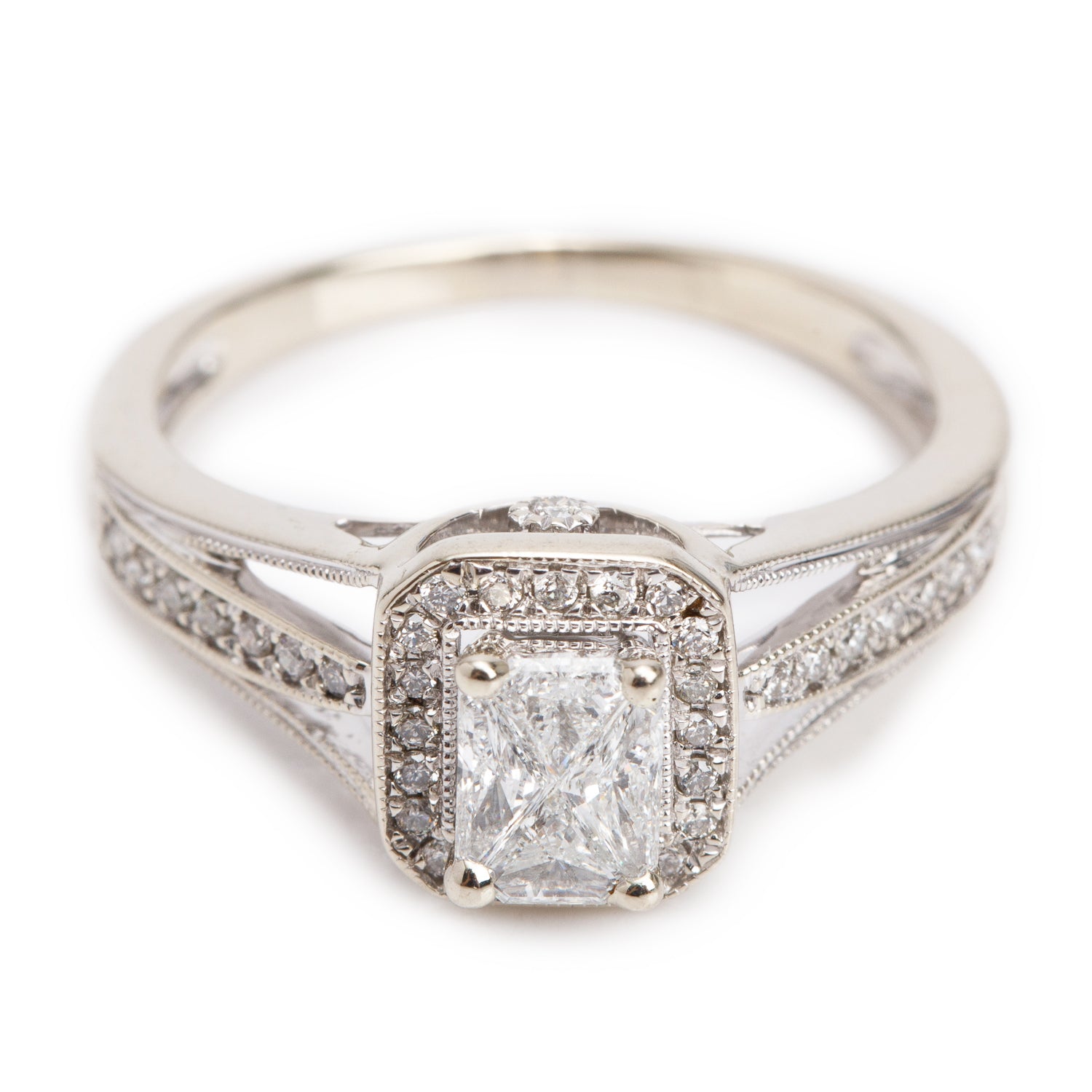 14k White Gold Cluster Diamond Engagement Ring, Size 7.75