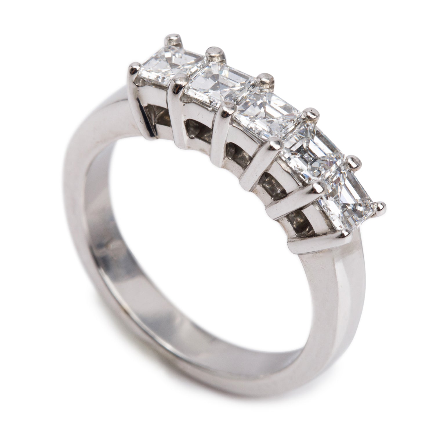18k White Gold Five-Stone Diamond Band Ring, Size 5.75