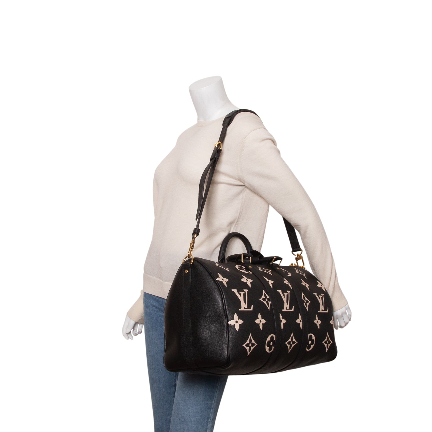 Louis Vuitton Black Empreinte Monogram Giant Keepall Bandouliere 45 w/ Strap