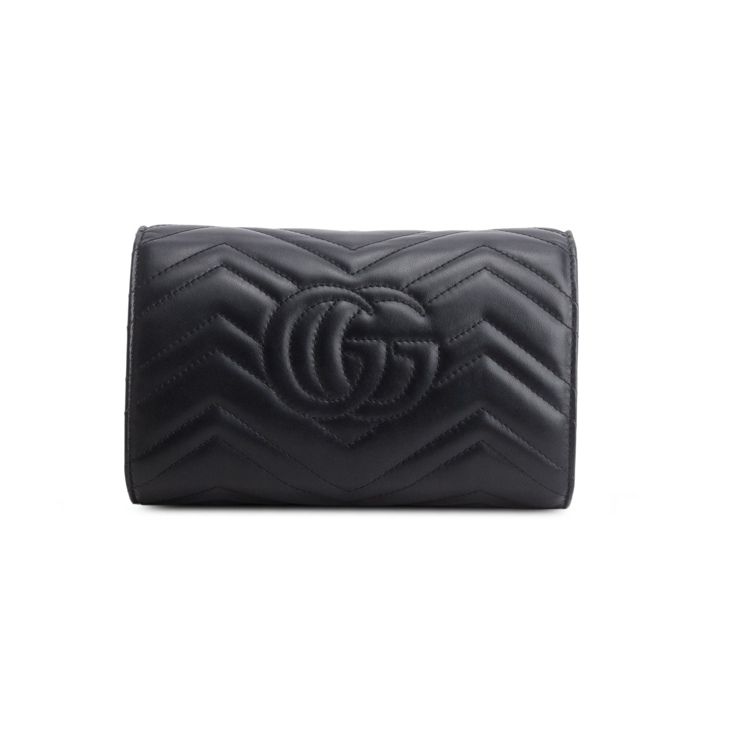 Gucci Black Calfskin Matelasse GG Marmont Wallet on Chain