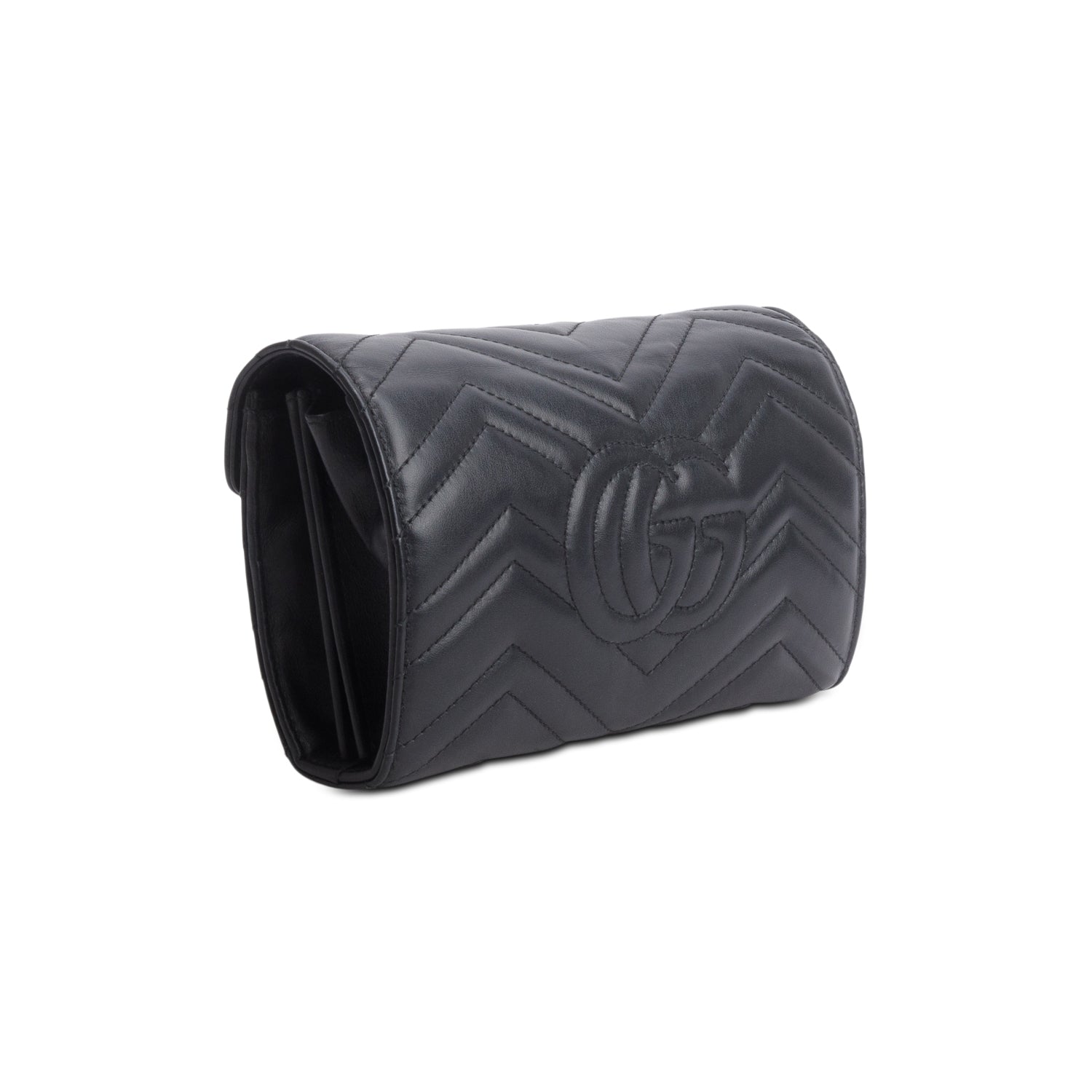 Gucci Black Calfskin Matelasse GG Marmont Wallet on Chain