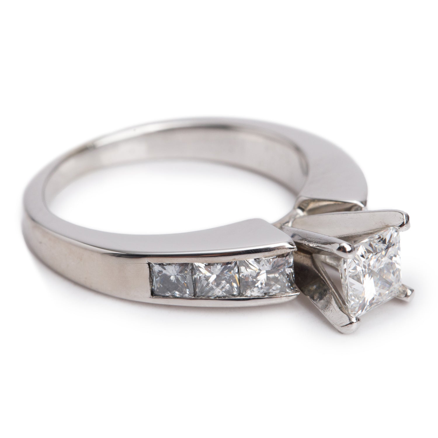 14k White Gold 0.85 ct. Princess Cut Diamond Engagement Ring, Size 4.75