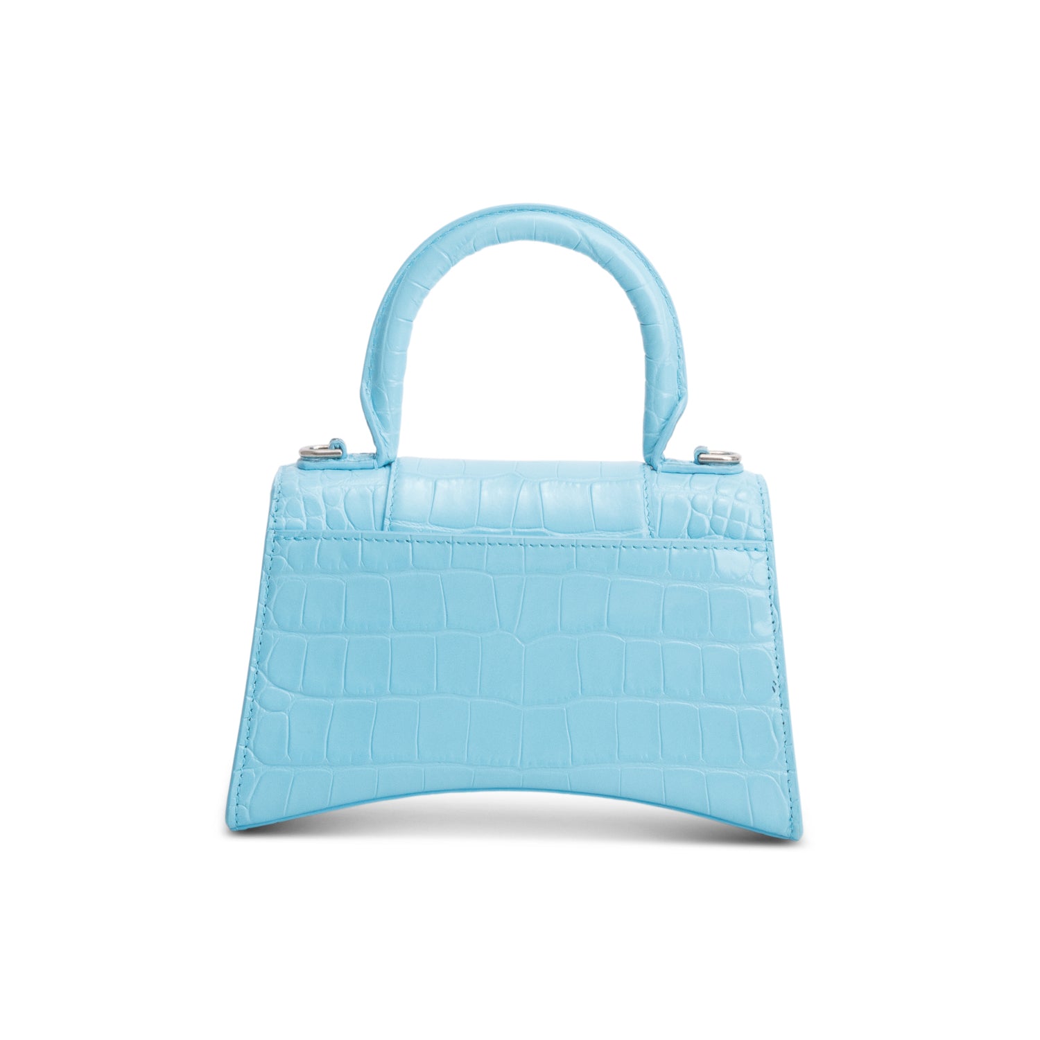 Balenciaga Blue Shiny Calfskin Croc-Embossed Leather XS Hourglass Top Handle Bag w/ Strap