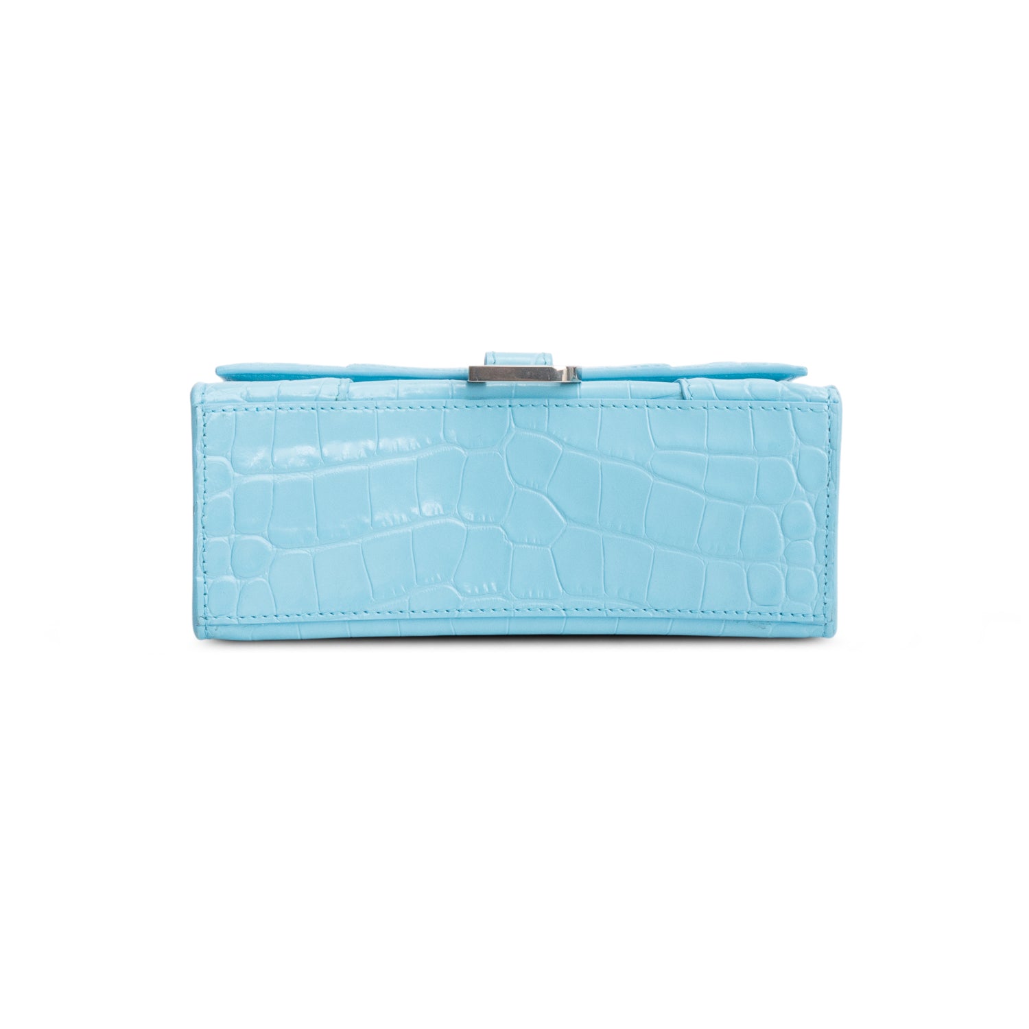 Balenciaga Blue Shiny Calfskin Croc-Embossed Leather XS Hourglass Top Handle Bag w/ Strap