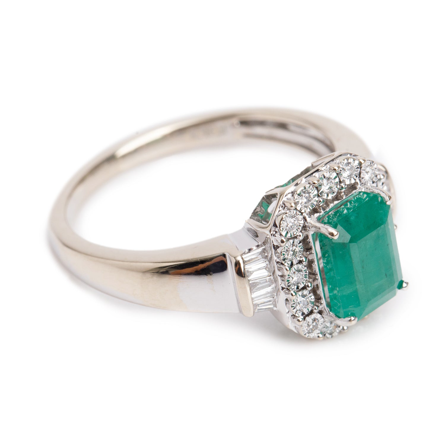 Effy 14k White Gold Emerald & Diamond Ring, Size 9 w/ Box