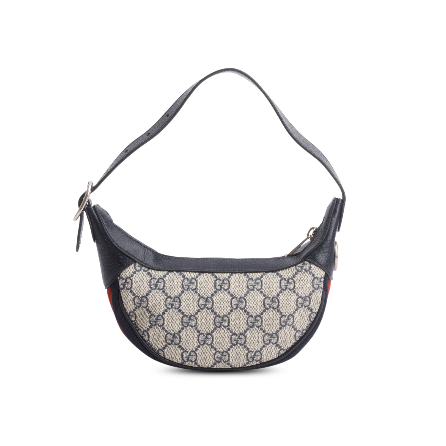 Gucci Navy GG Supreme Monogram Textured Calfskin Web Mini Ophidia Half Moon Hobo