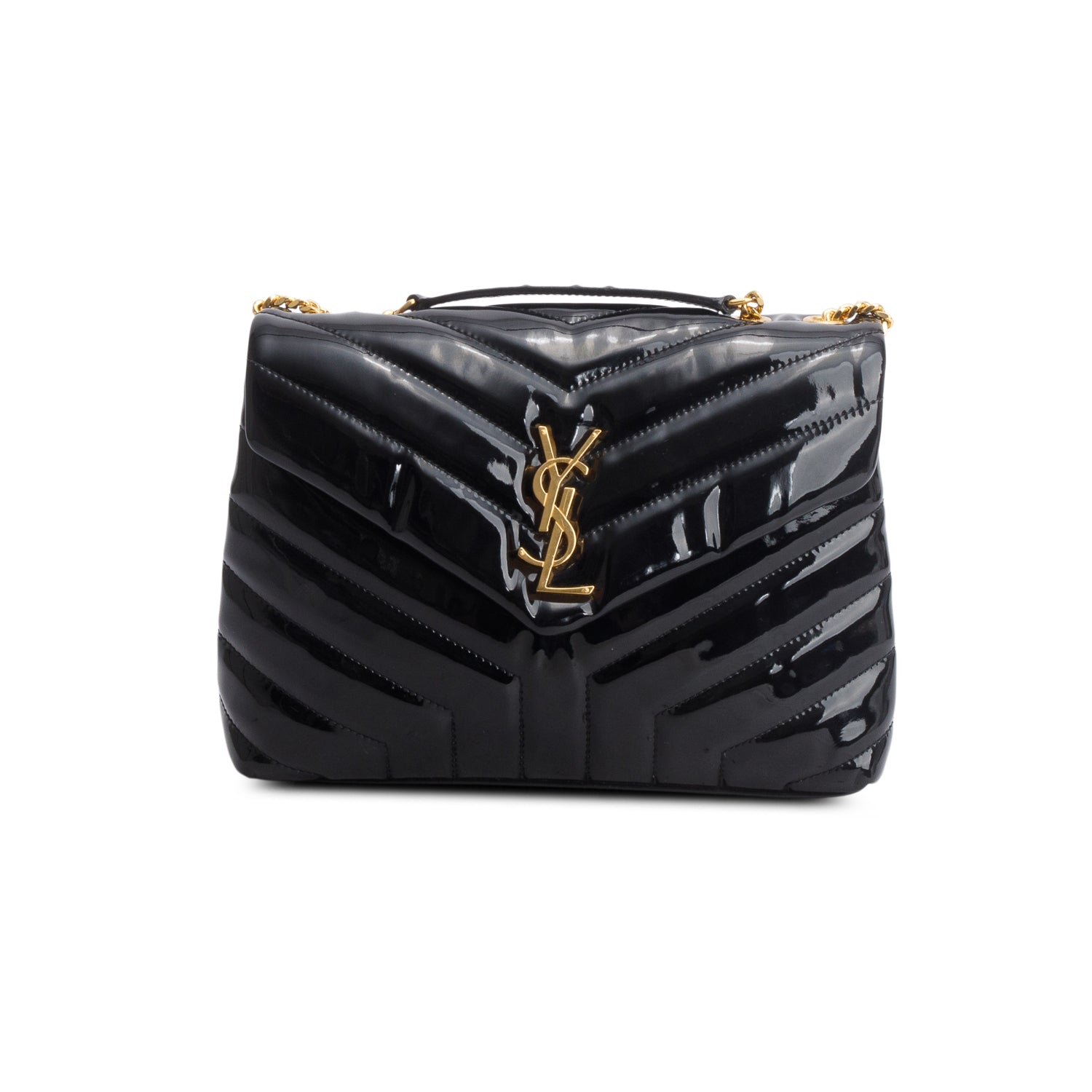 Saint Laurent 2020 Black Patent Y Quilted Monogram Small Loulou Crossbody Bag