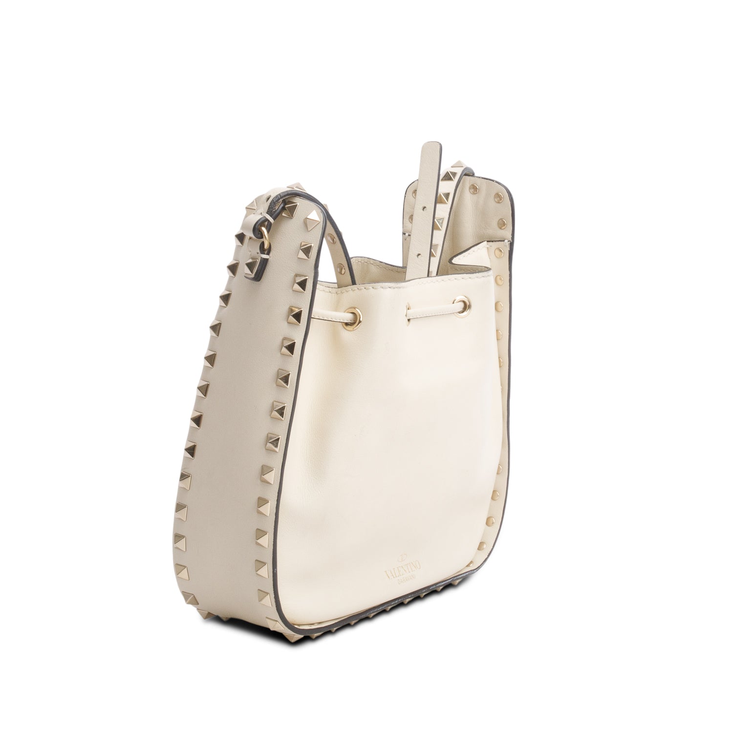 Valentino Cream Vitello Calfskin Rockstud Bucket Bag
