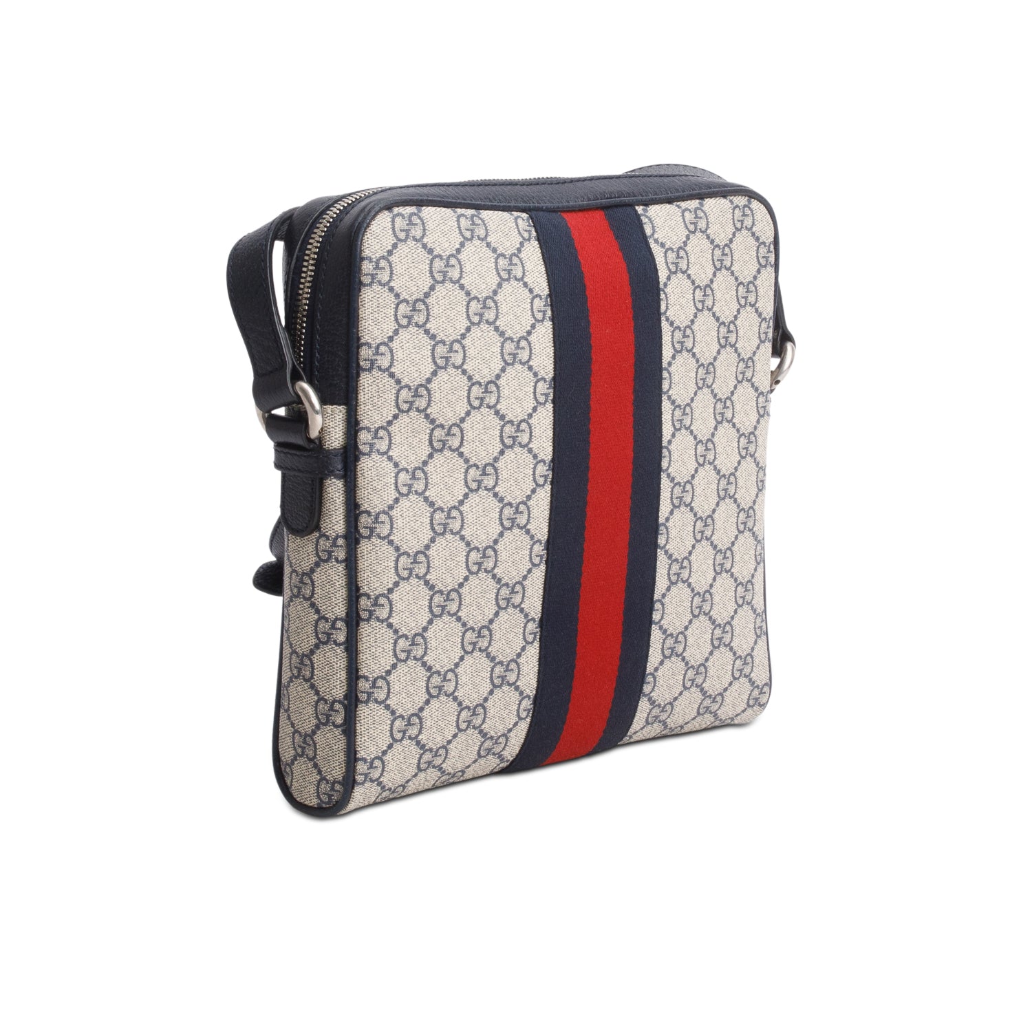 Gucci Navy GG Supreme Monogram Web Small Ophidia Messenger Bag