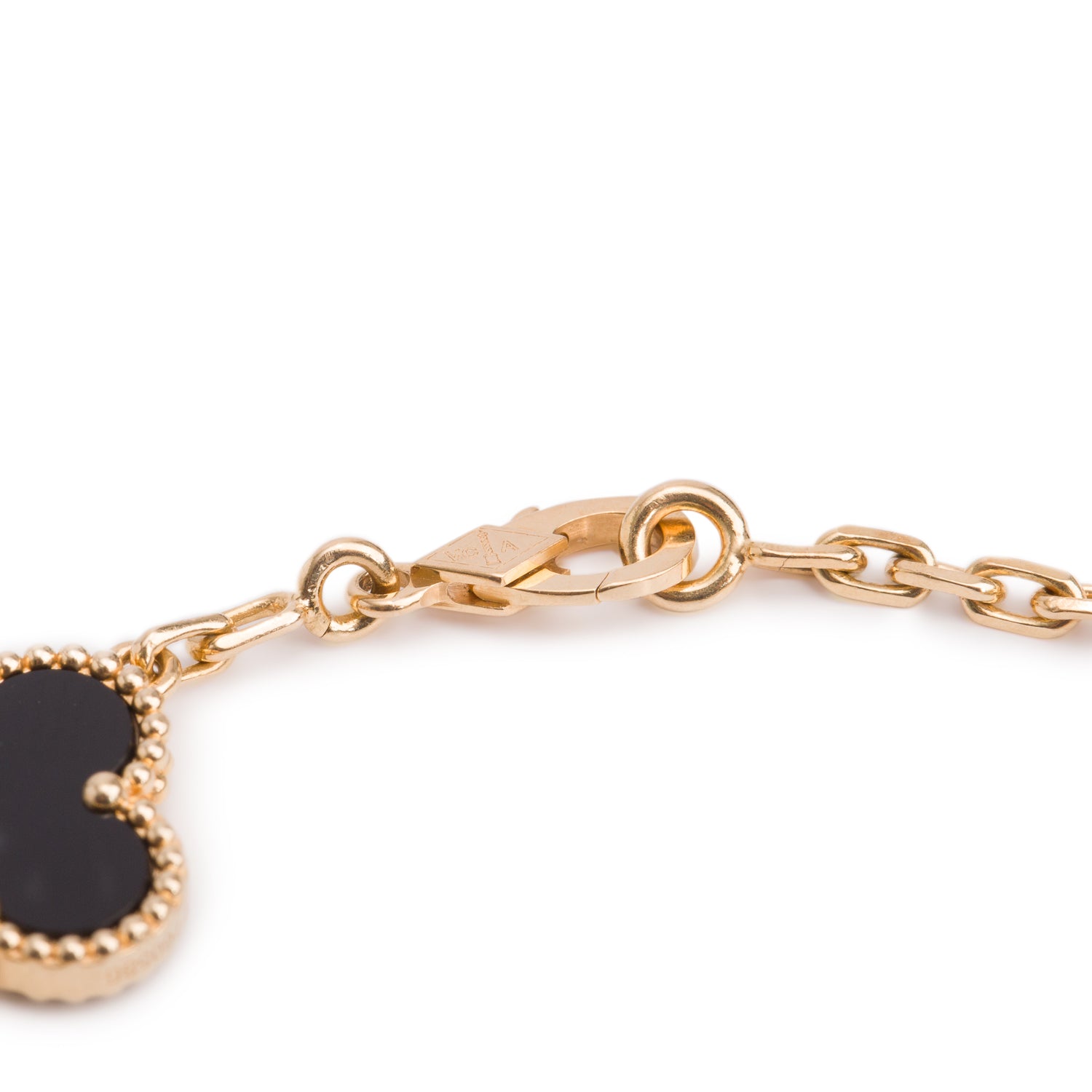 Van Cleef & Arpels 2023 18k Yellow Gold Vintage Alhambra 5 Motif Onyx Bracelet w/ Box & Certificate