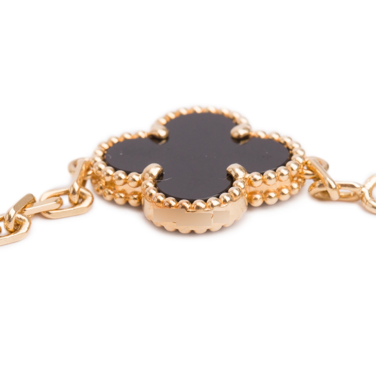 Van Cleef & Arpels 2023 18k Yellow Gold Vintage Alhambra 5 Motif Onyx Bracelet w/ Box & Certificate