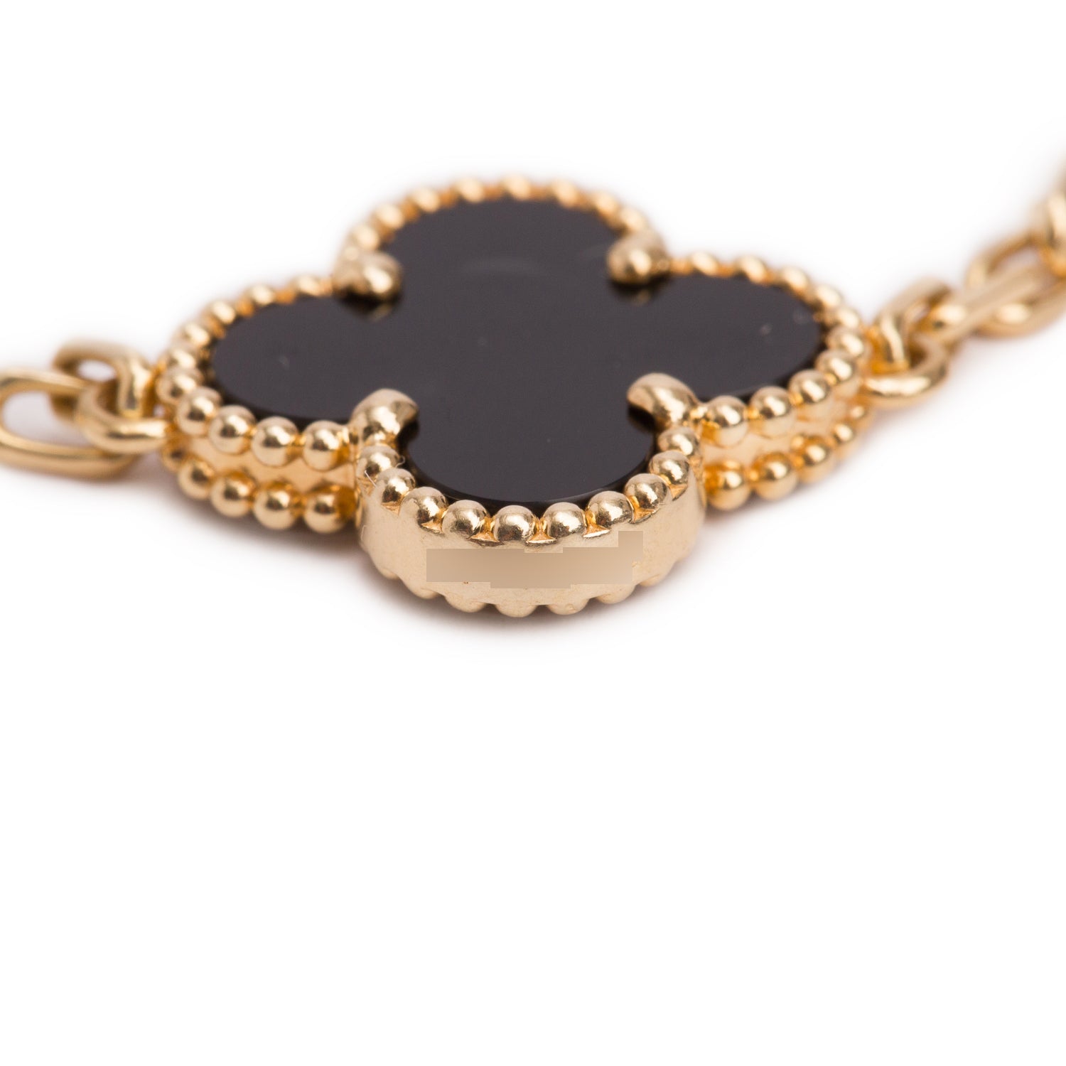 Van Cleef & Arpels 2023 18k Yellow Gold Vintage Alhambra 5 Motif Onyx Bracelet w/ Box & Certificate