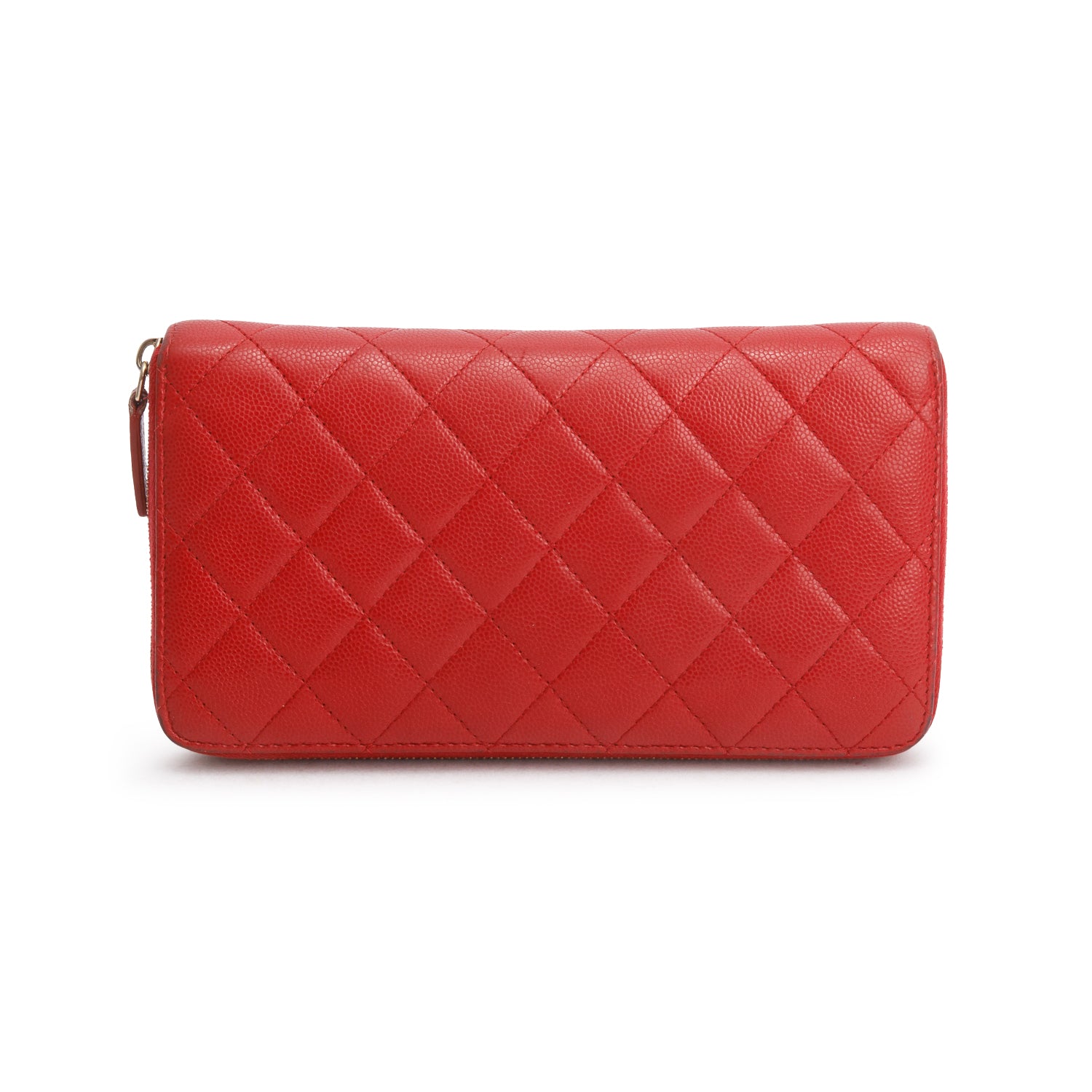 Chanel Red Caviar Leather Large Zip Around Organizer Wallet w/ Box & Authenticity Card