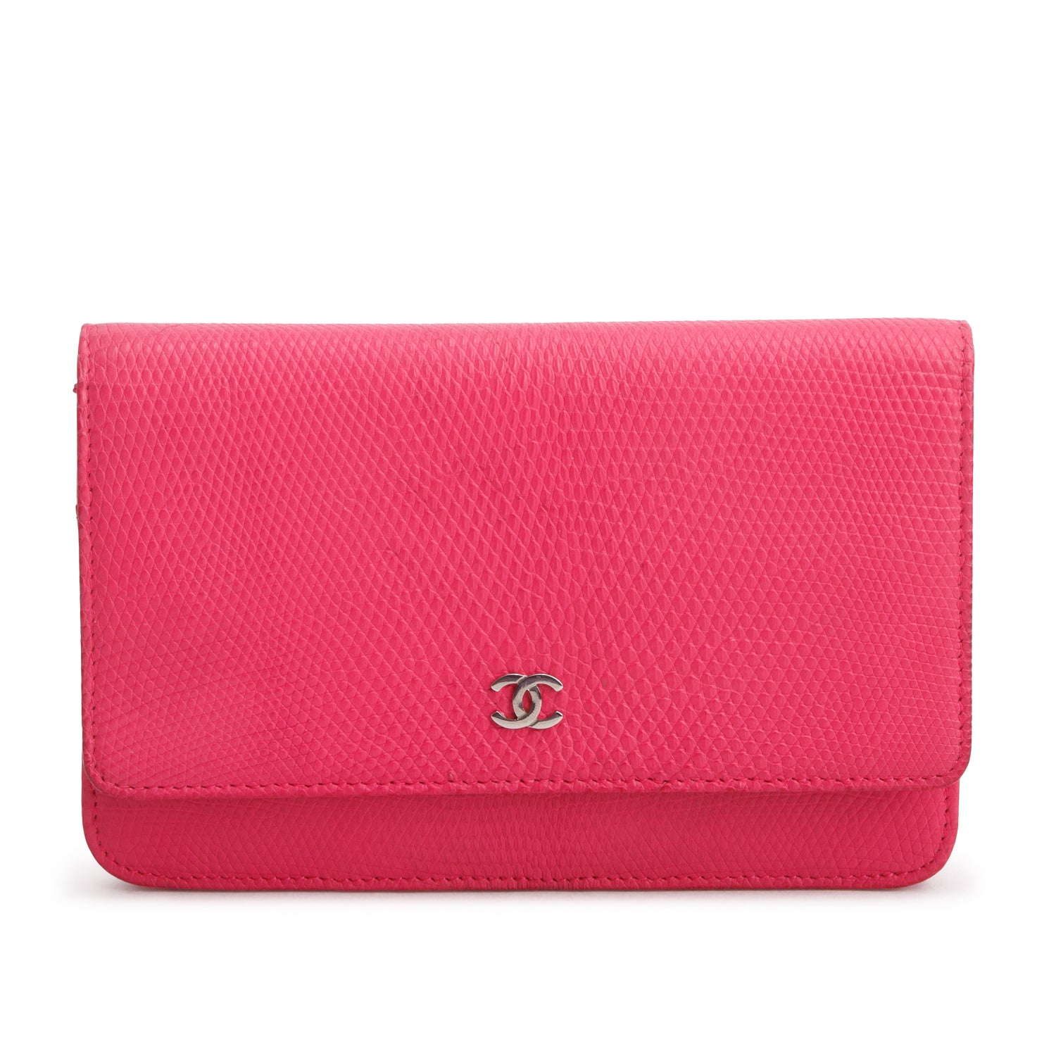 Chanel Pink Lizard Embossed Wallet on Chain