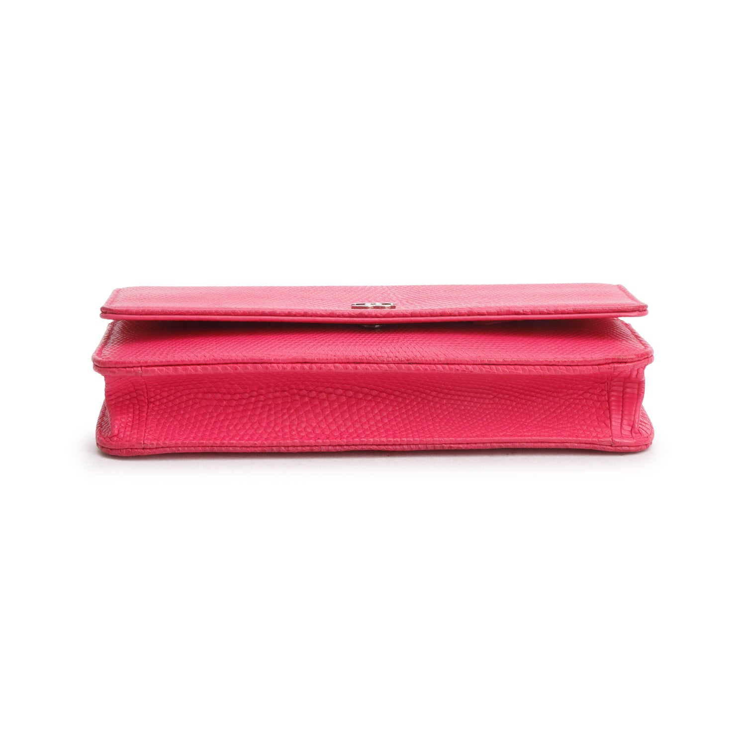Chanel Pink Lizard Embossed Wallet on Chain