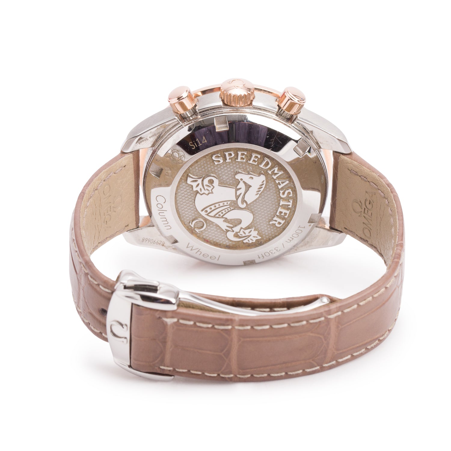 Omega Stainless Steel & 18k Rose Gold Diamond Bezel Speedmaster 38 MM Chronograph Automatic Watch Cappuccino Dial w/ Box & Papers