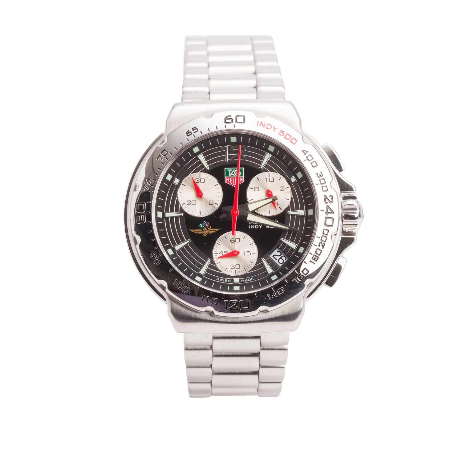 Tag Heuer Limited Edition Stainless Steel Formula 1 X Indy 500 43 MM Chronograph Quartz Watch Black Dial CAC111B w/ Box & Papers