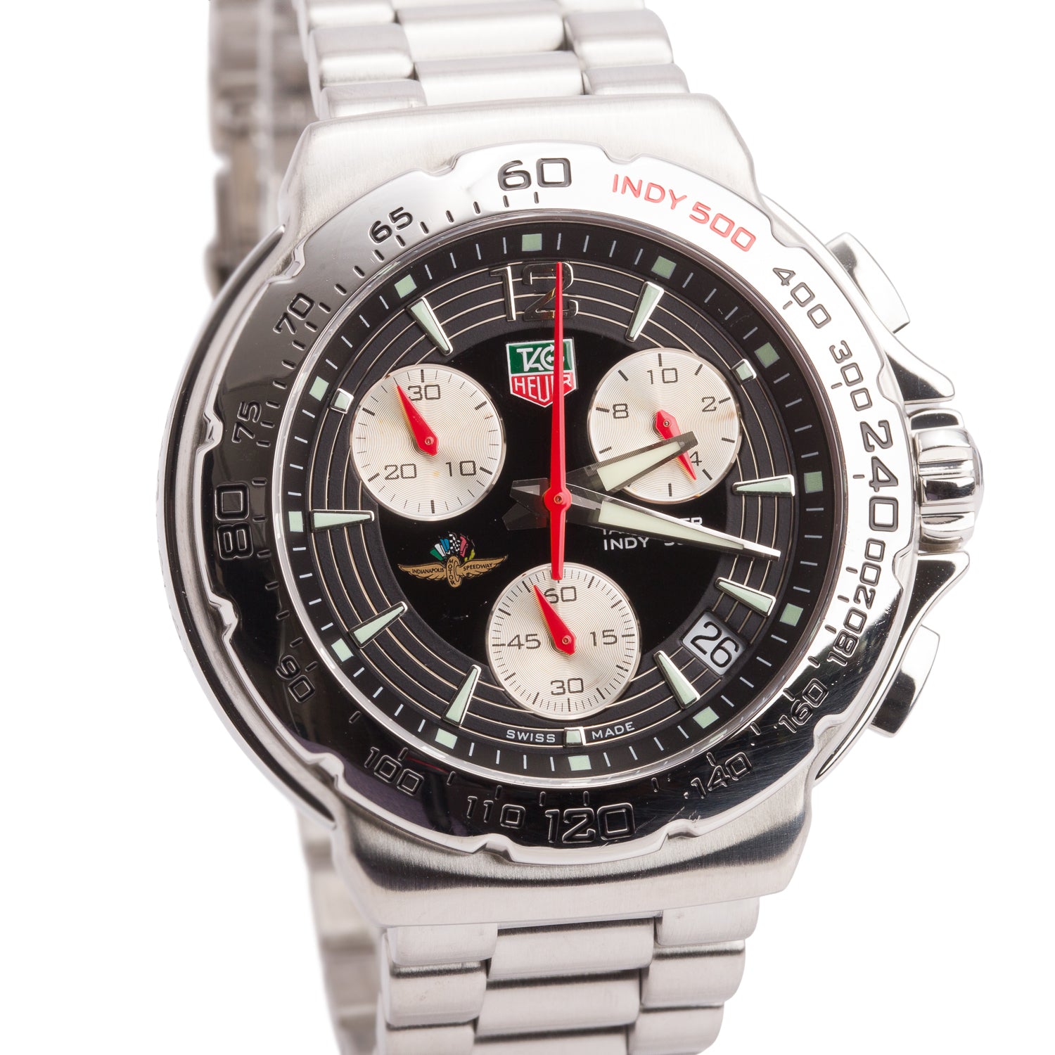 Tag Heuer Limited Edition Stainless Steel Formula 1 X Indy 500 43 MM Chronograph Quartz Watch Black Dial CAC111B w/ Box & Papers