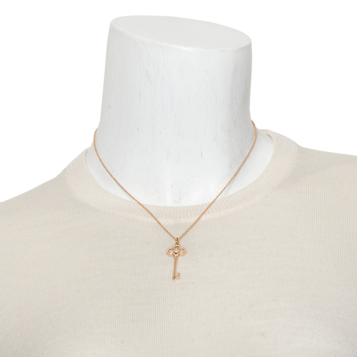 Tiffany & Co. 18k Rose Gold Diamond 1.5" Crown Key Pendant Necklace w/ Box