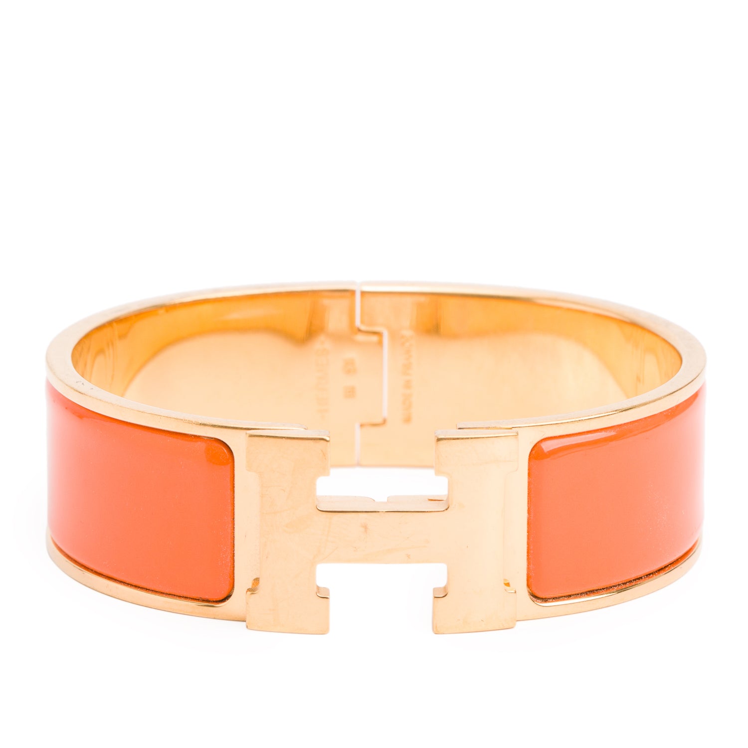 Hermes Gold Plated Orange Enamel Clic Clac H Bracelet