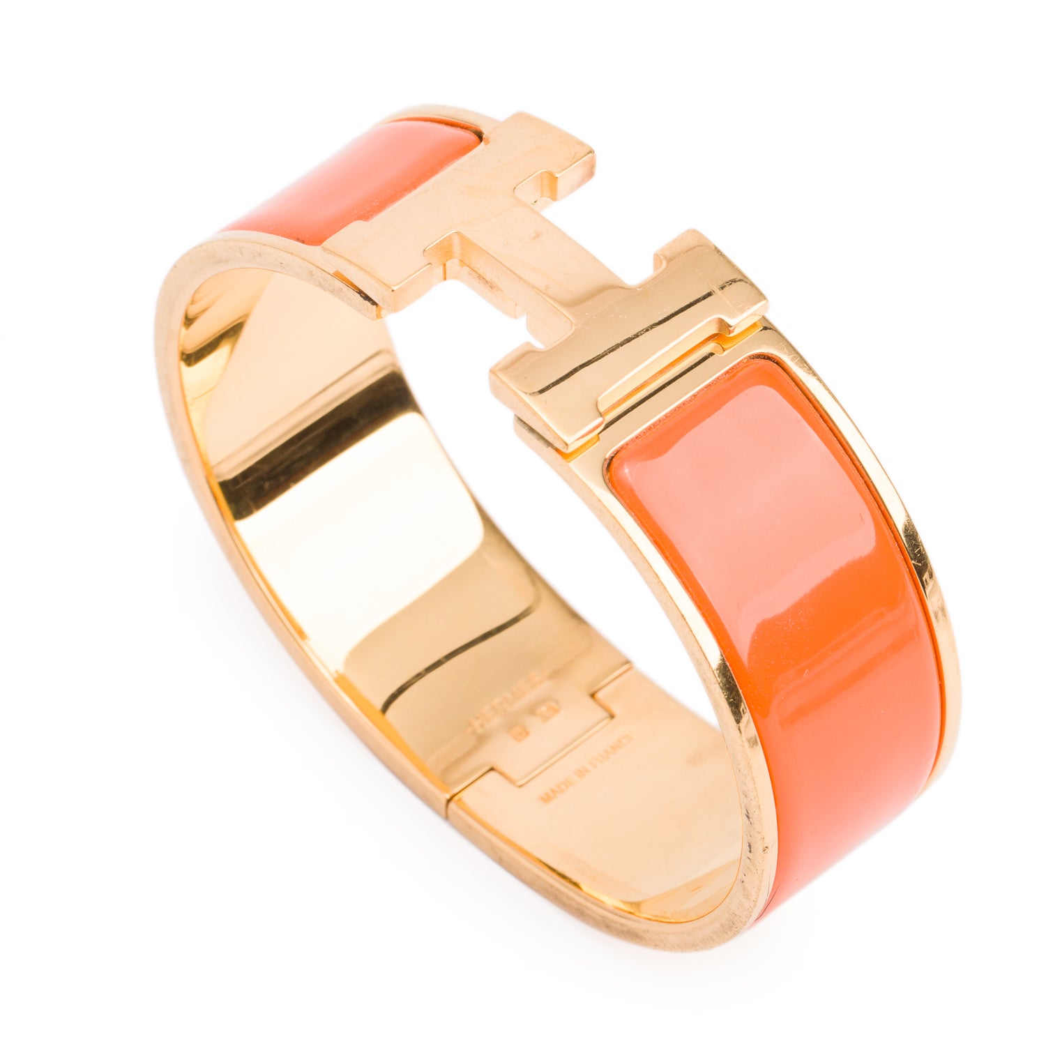 Hermes Gold Plated Orange Enamel Clic Clac H Bracelet