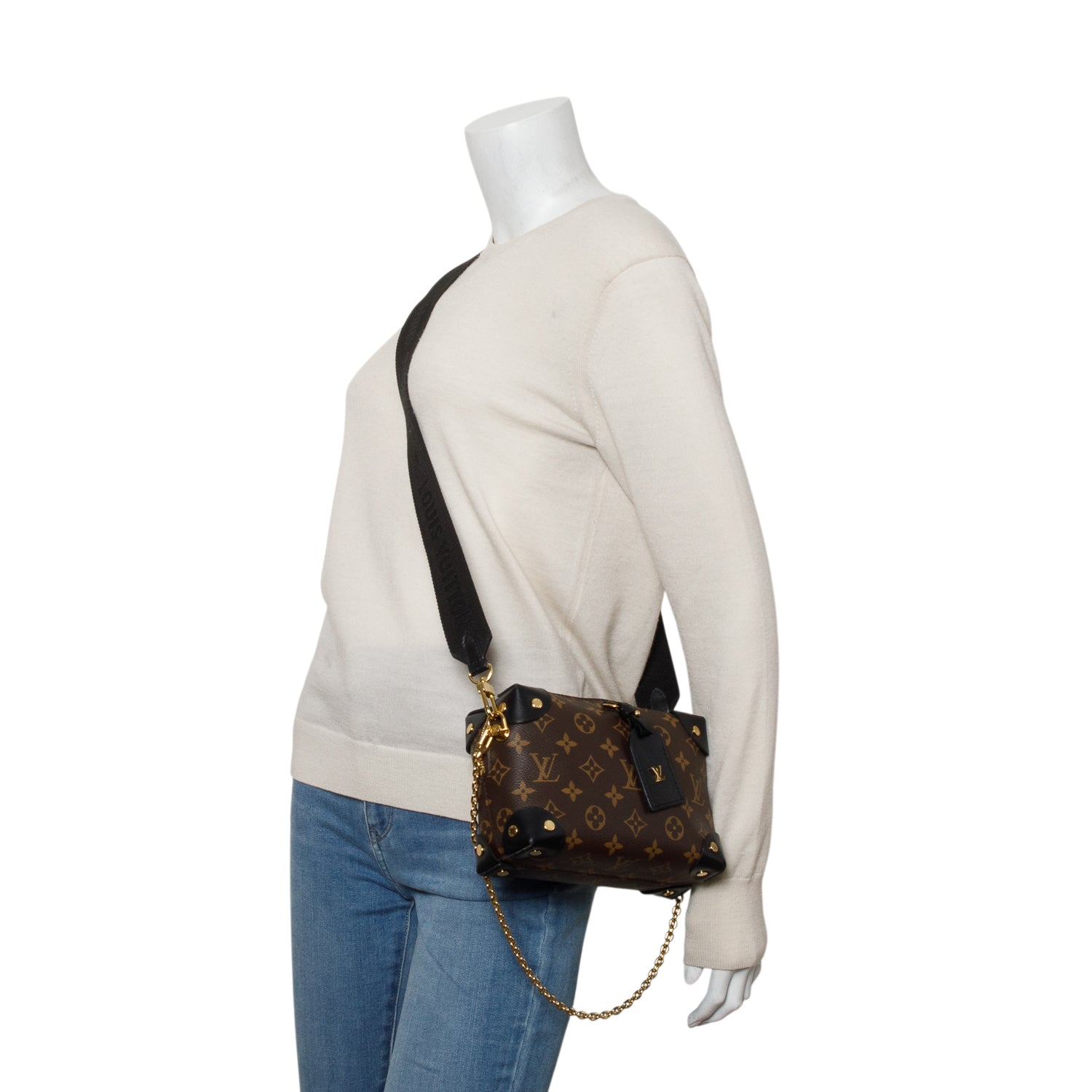 Louis Vuitton Monogram Black Calfskin Petite Malle Souple Bag w/ Straps