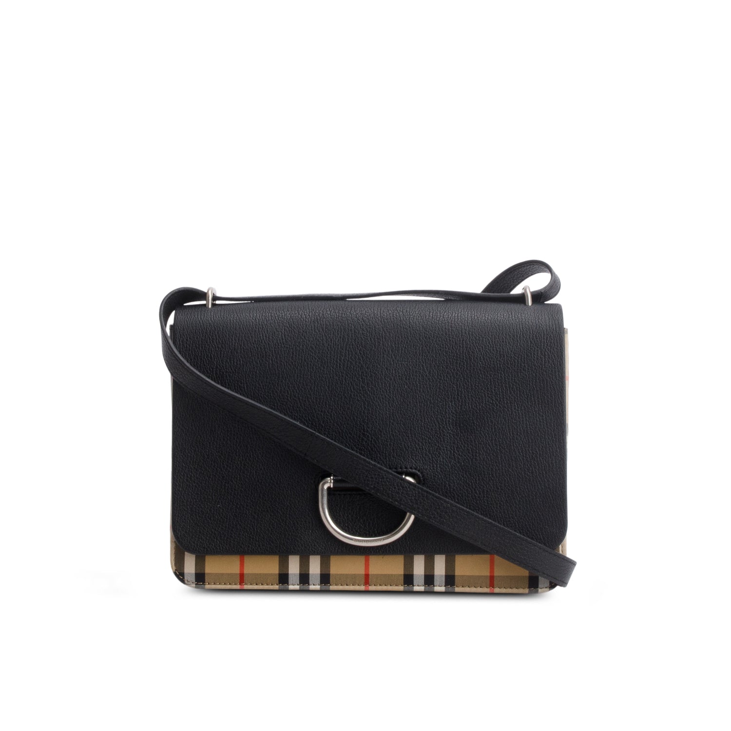 Burberry Black Goatskin Vintage Check Medium D-Ring Bag