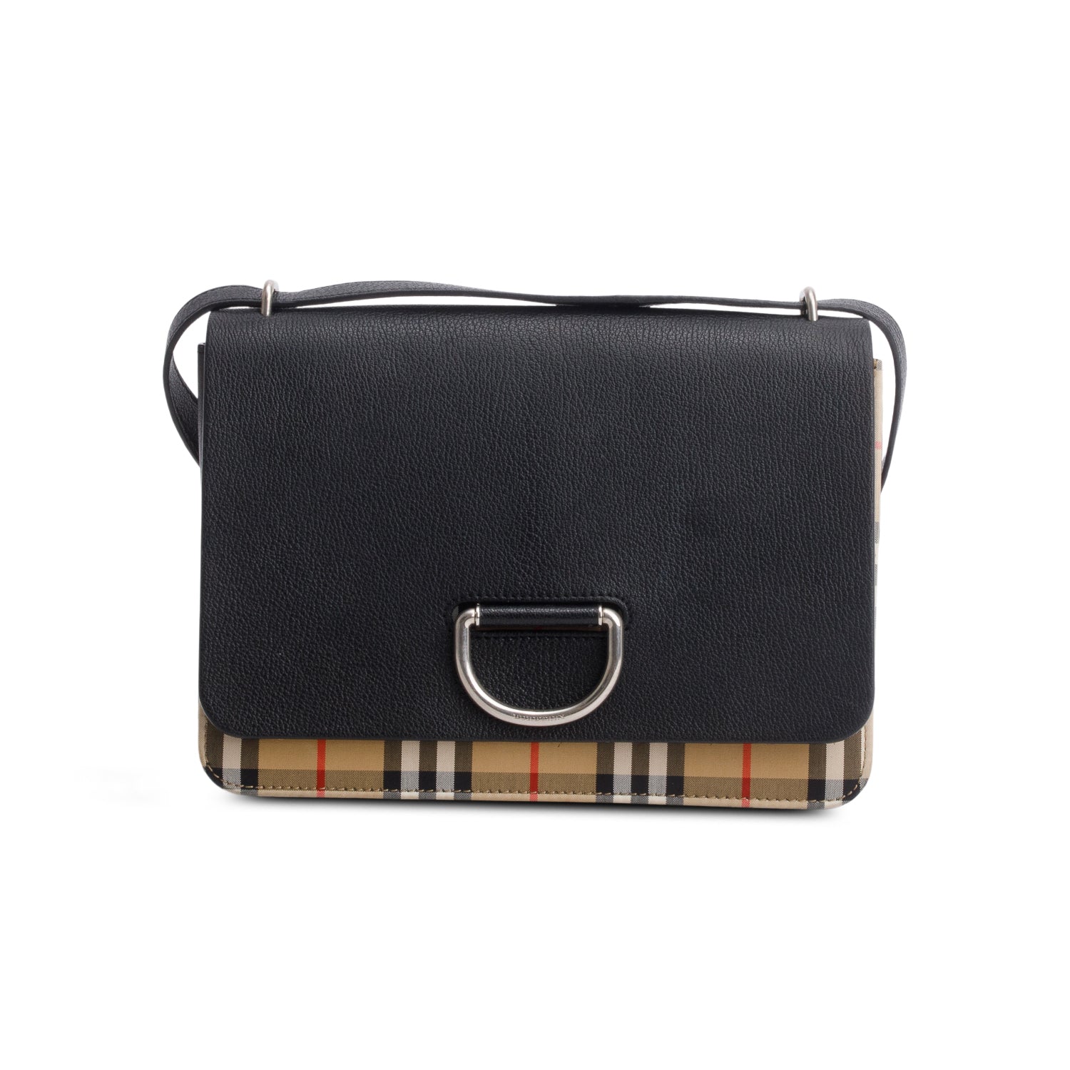 Burberry Black Goatskin Vintage Check Medium D-Ring Bag