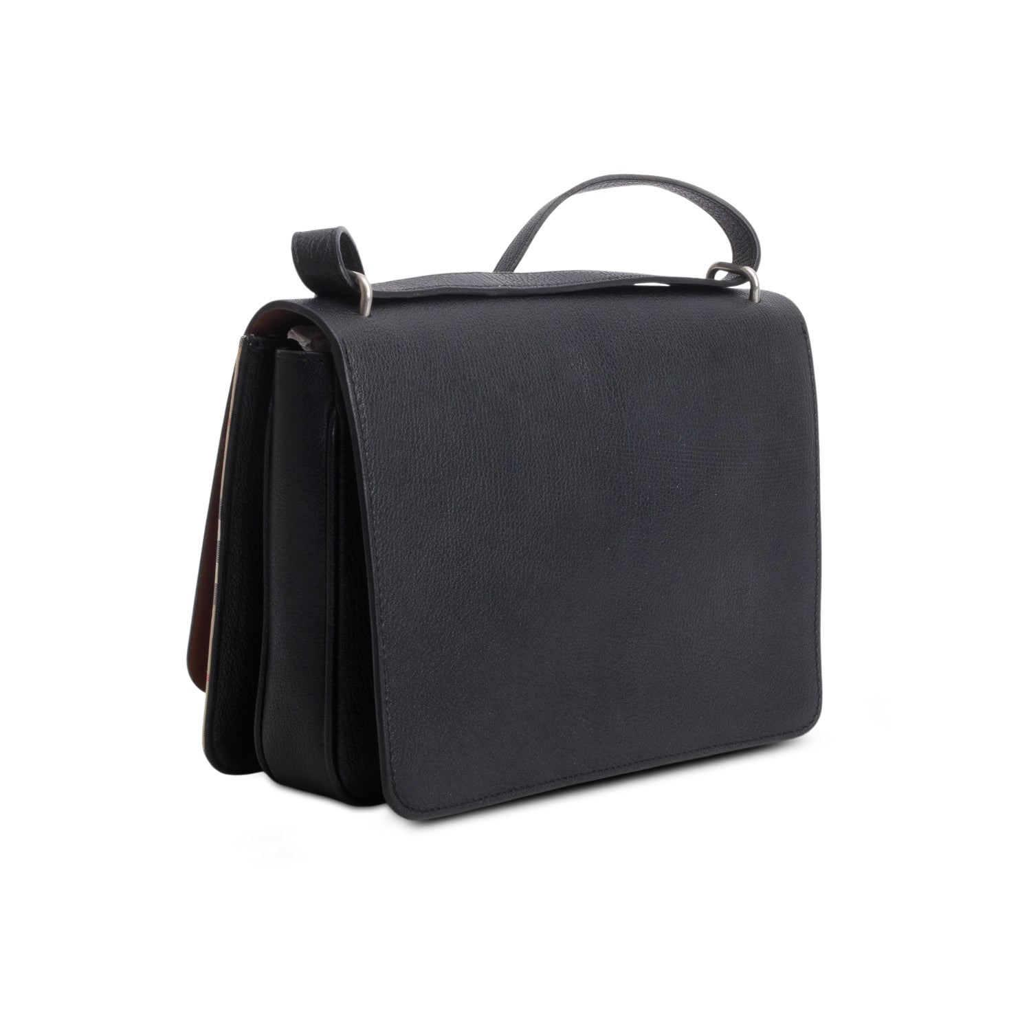 Burberry Black Goatskin Vintage Check Medium D-Ring Bag