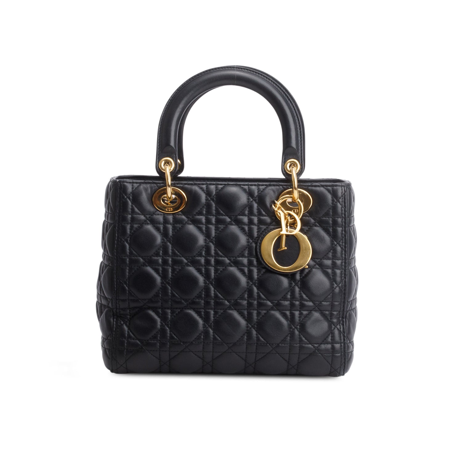 Christian Dior Black Cannage Lambskin Leather Medium Lady Dior Bag w/ Strap