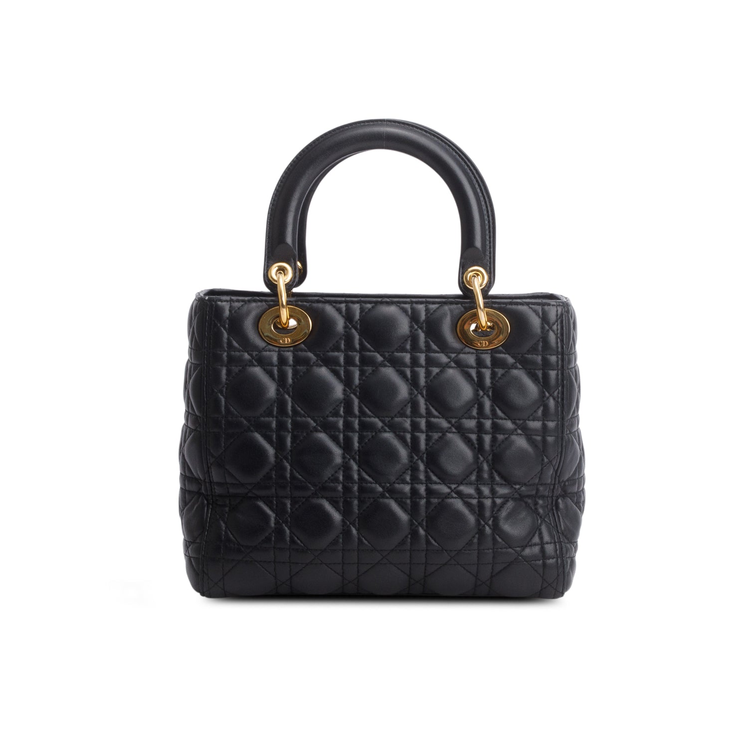 Christian Dior Black Cannage Lambskin Leather Medium Lady Dior Bag w/ Strap