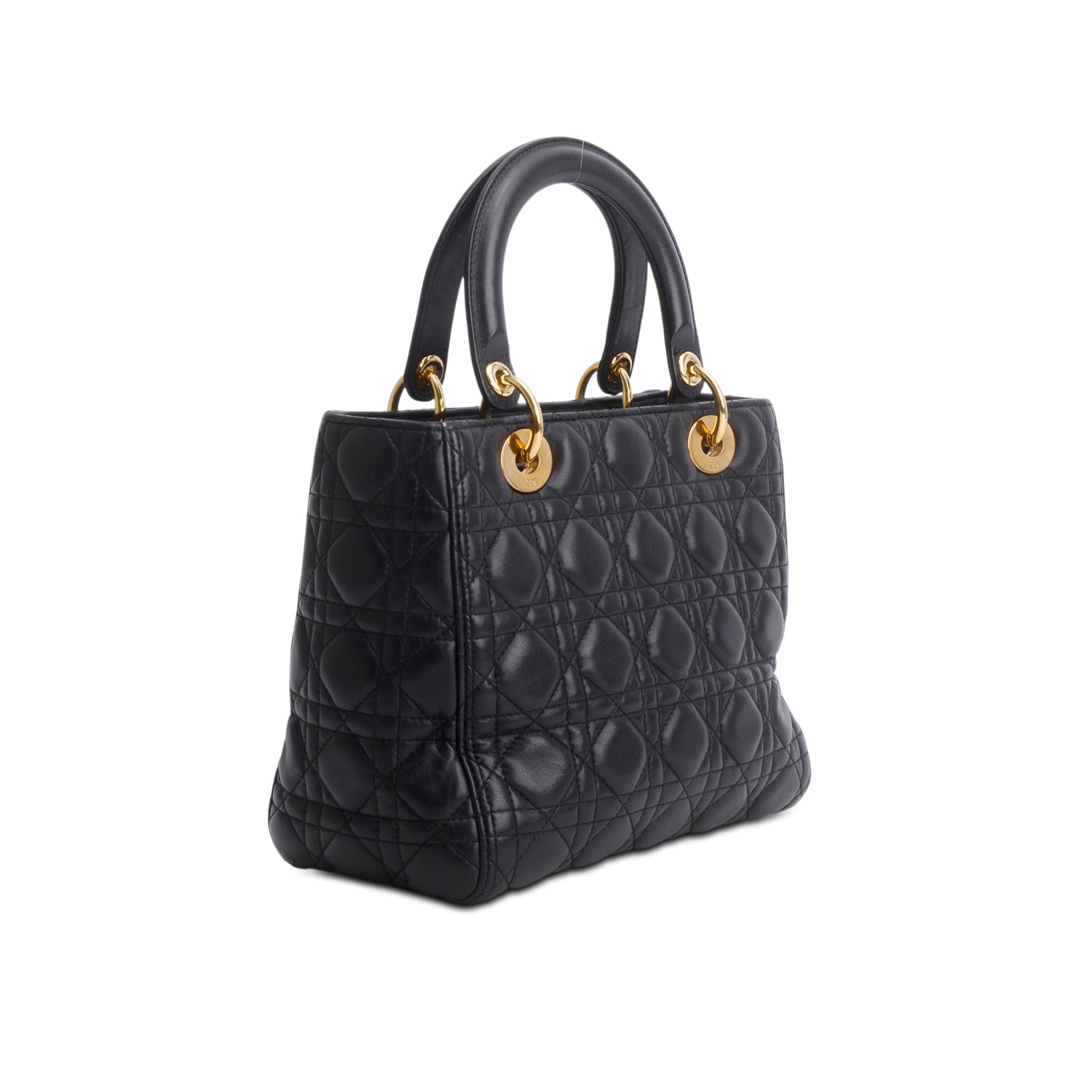 Christian Dior Black Cannage Lambskin Leather Medium Lady Dior Bag w/ Strap