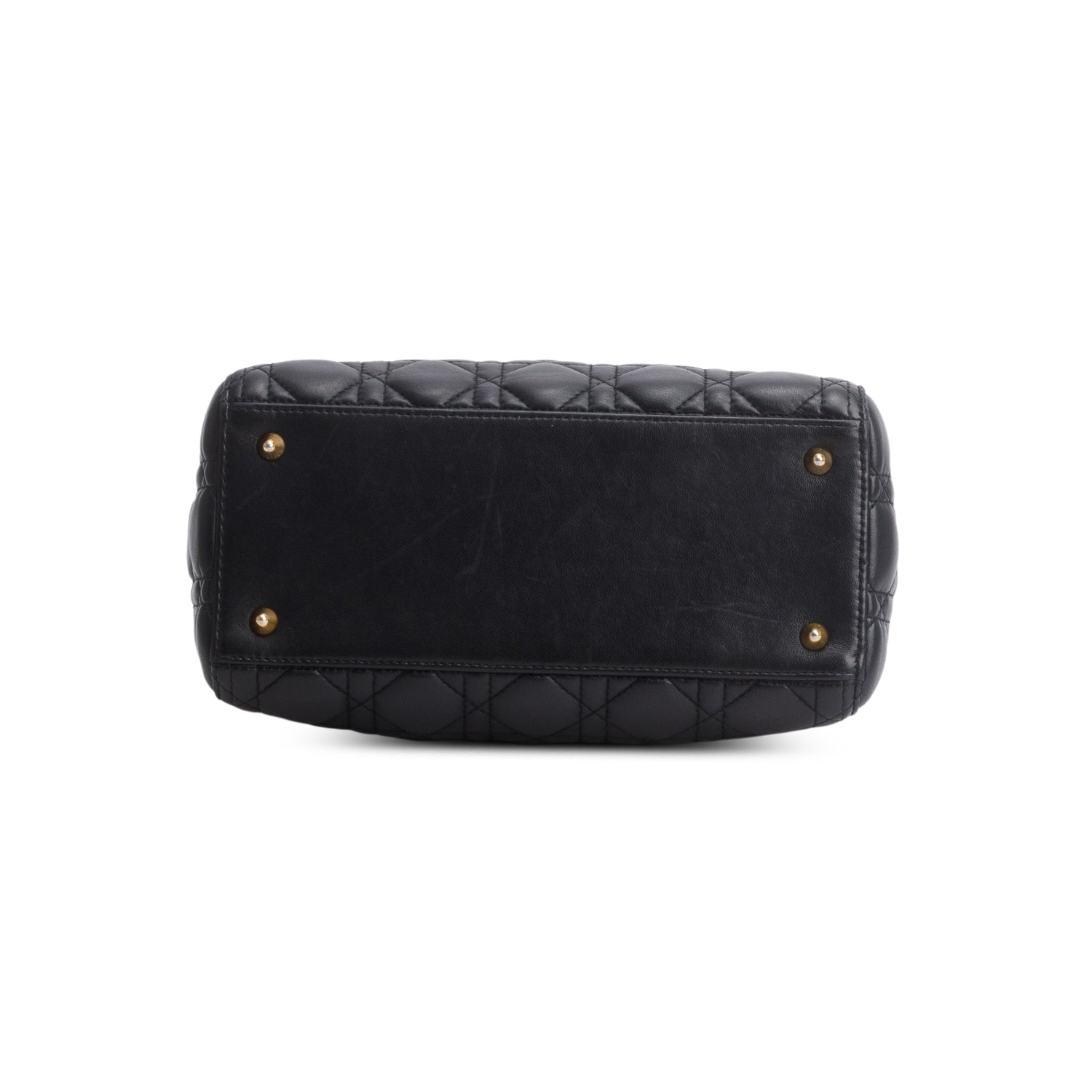 Christian Dior Black Cannage Lambskin Leather Medium Lady Dior Bag w/ Strap