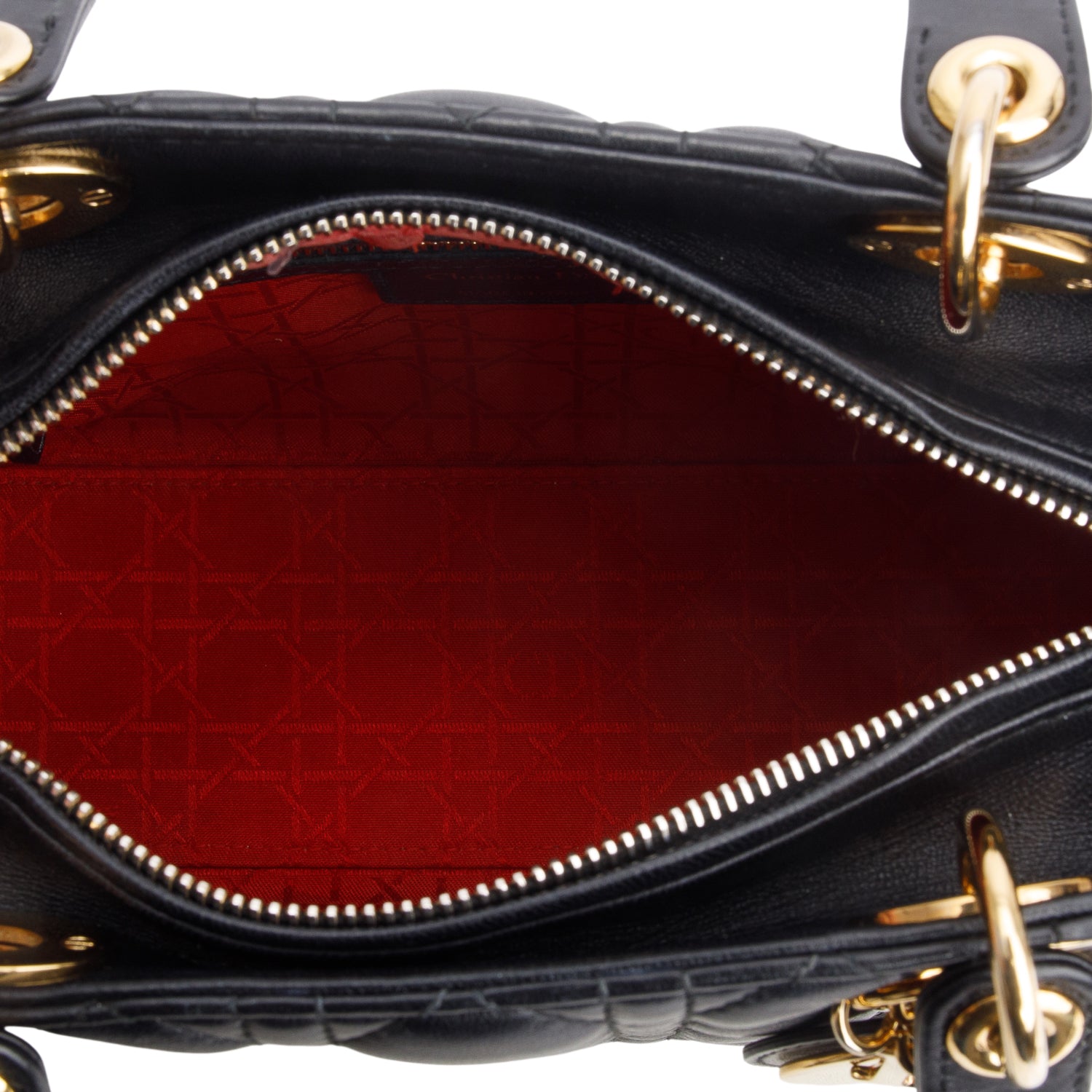 Christian Dior Black Cannage Lambskin Leather Medium Lady Dior Bag w/ Strap