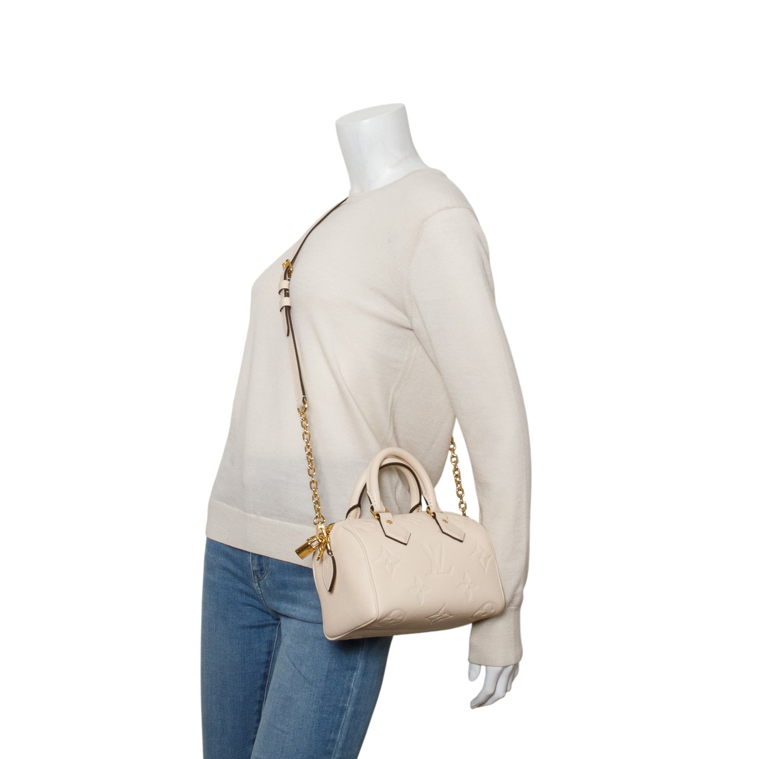 Louis Vuitton Cream Monogram Empreinte Leather Speedy Bandouliere 20 w/ Strap