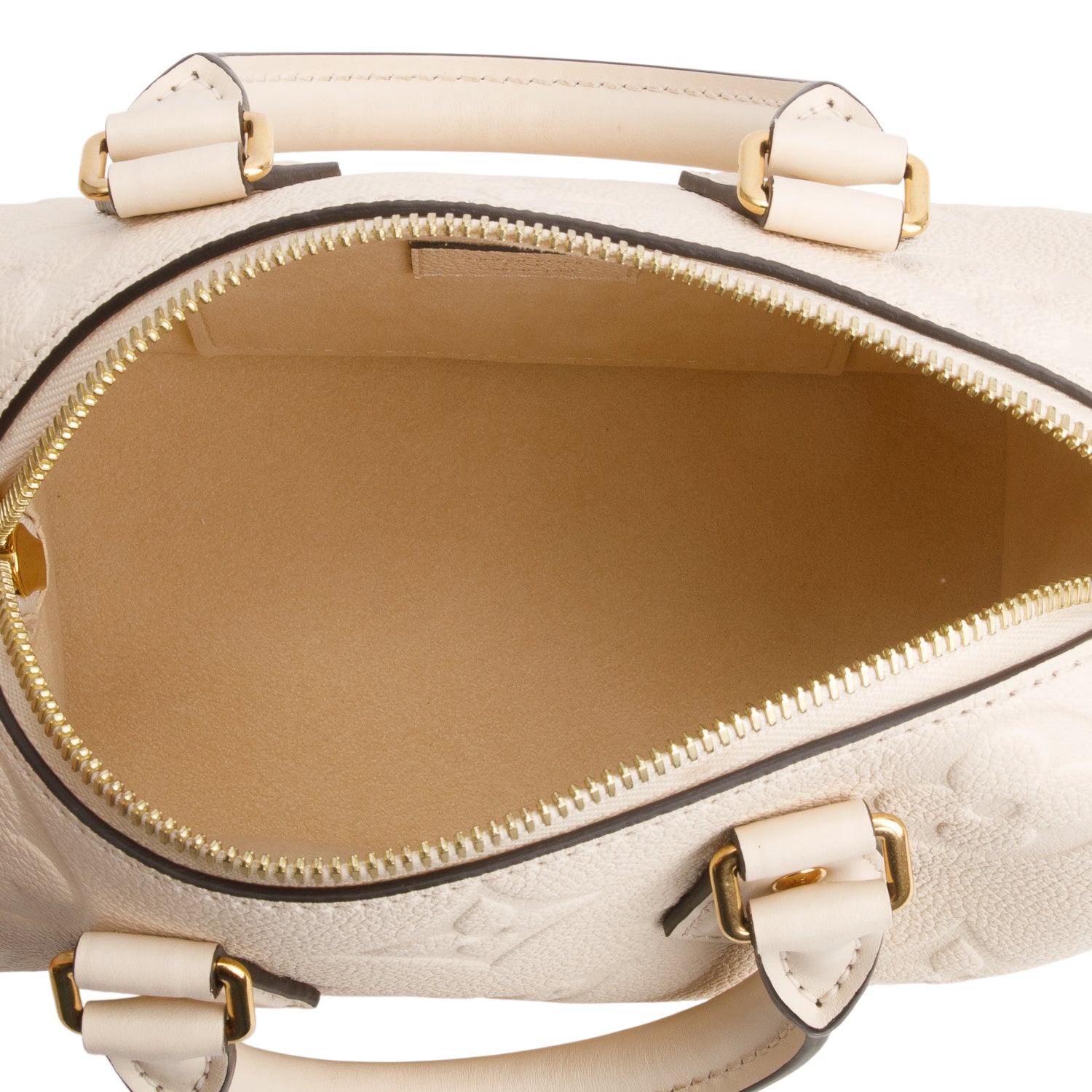 Louis Vuitton Cream Monogram Empreinte Leather Speedy Bandouliere 20 w/ Strap