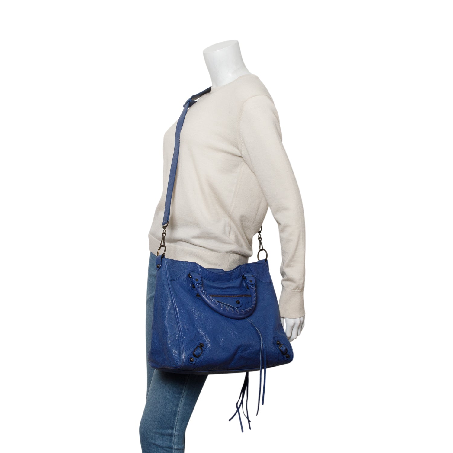 Balenciaga Blue Agneau Classic Hardware Velo w/ Strap