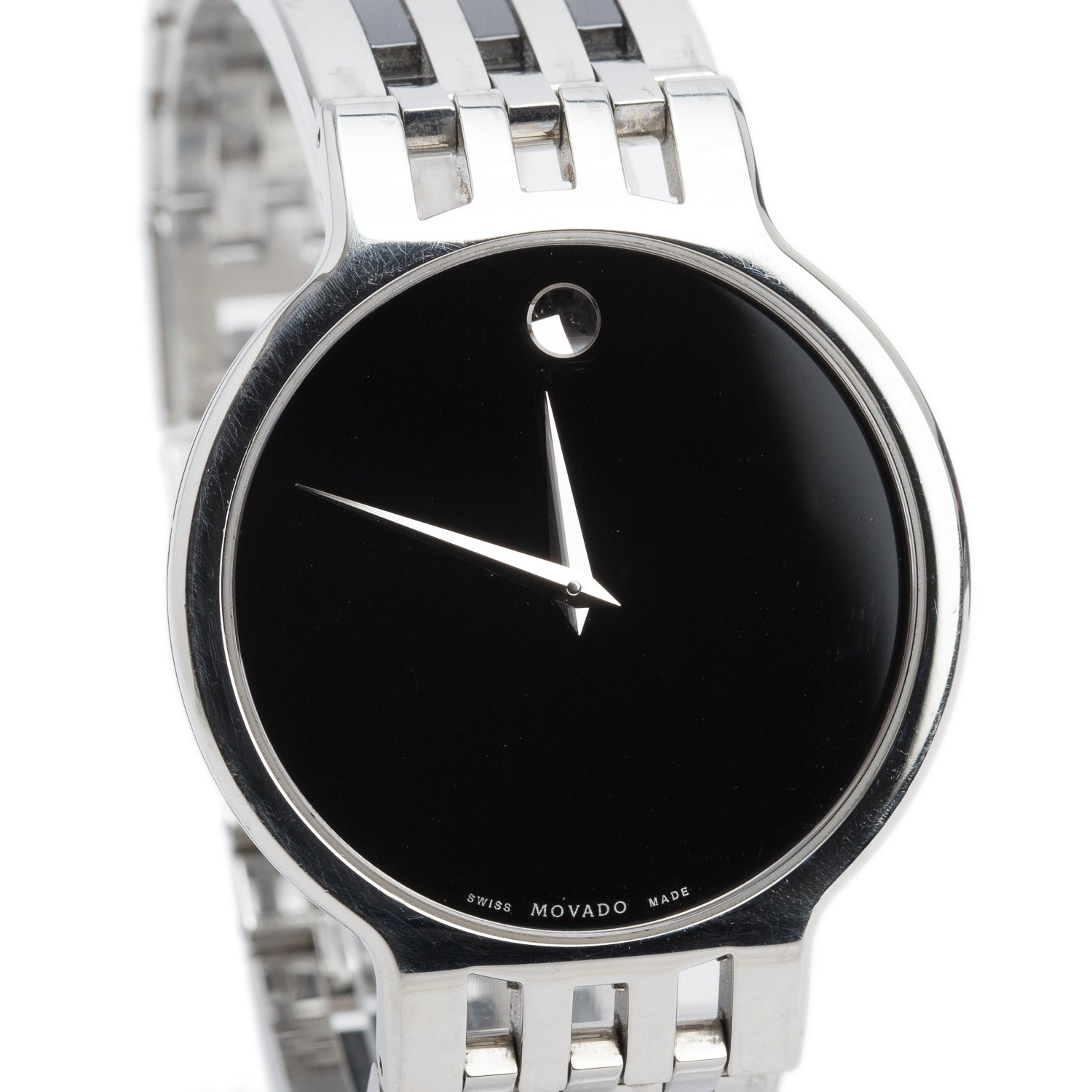 Movado Stainless Steel Esperanza 38 MM Quartz Watch Black Dial w/ Box