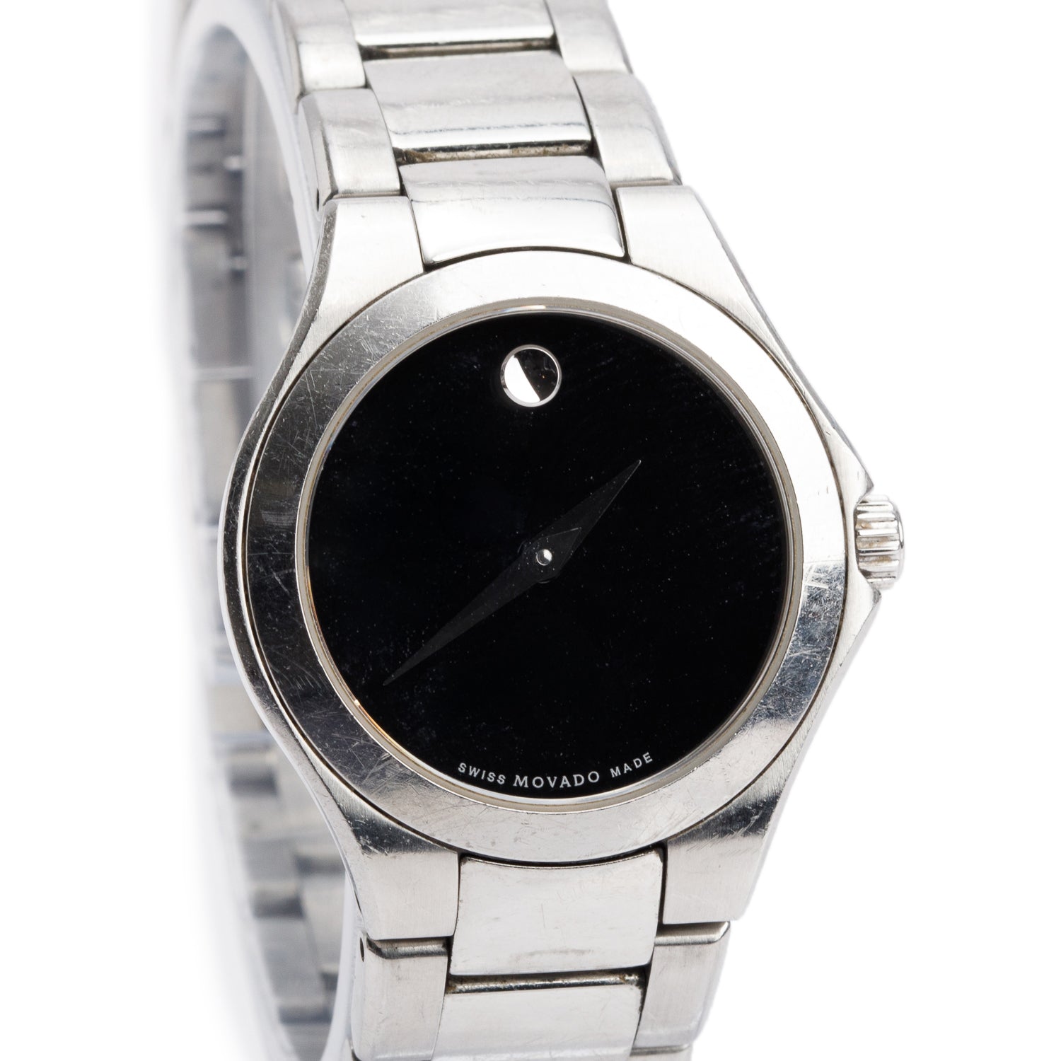 Movado Stainless Steel Museum 28 MM Quartz Watch Black Dial