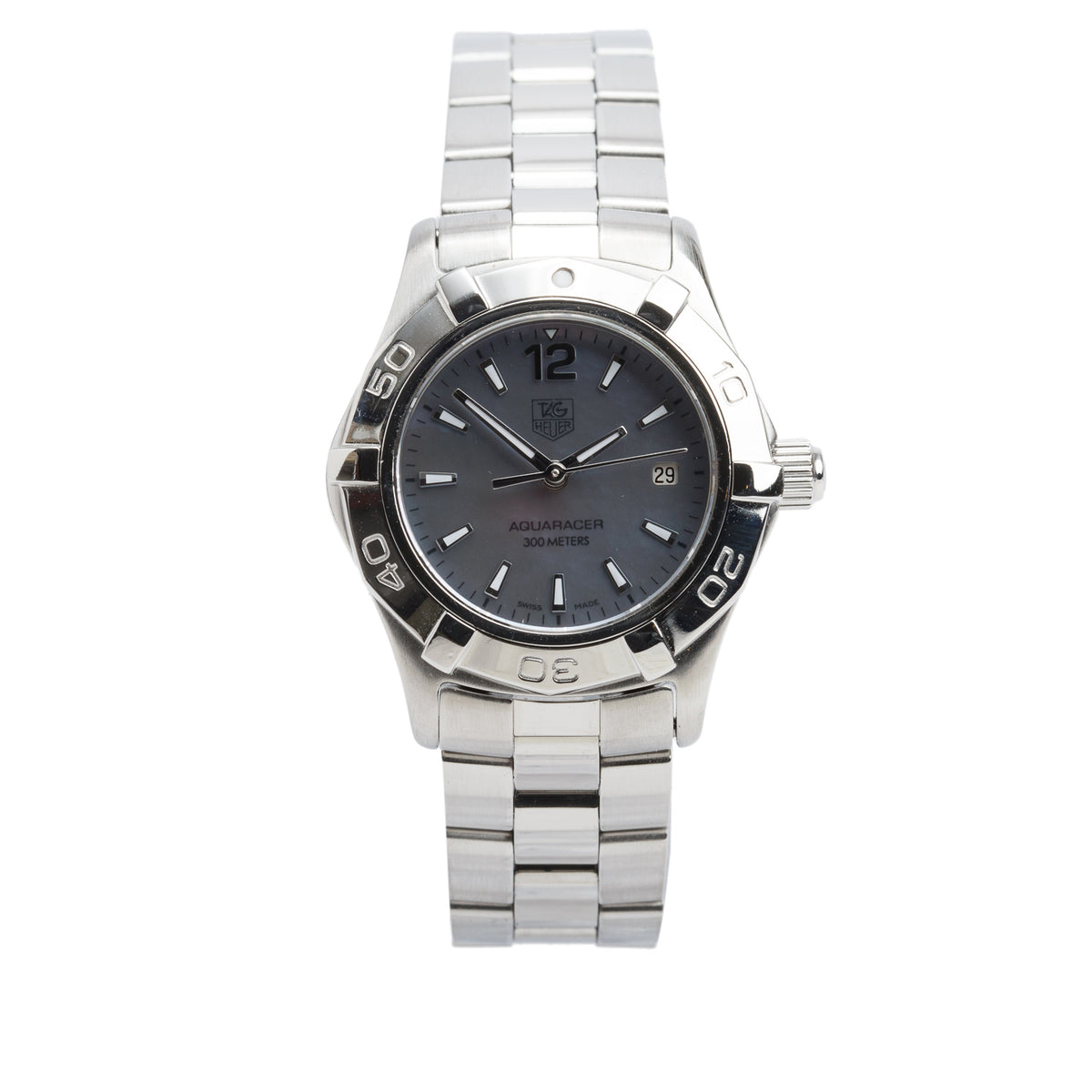 Tag Heuer Stainless Steel Aquaracer 27 MM Quartz Watch Blue Mother of Pearl Dial WAF1417