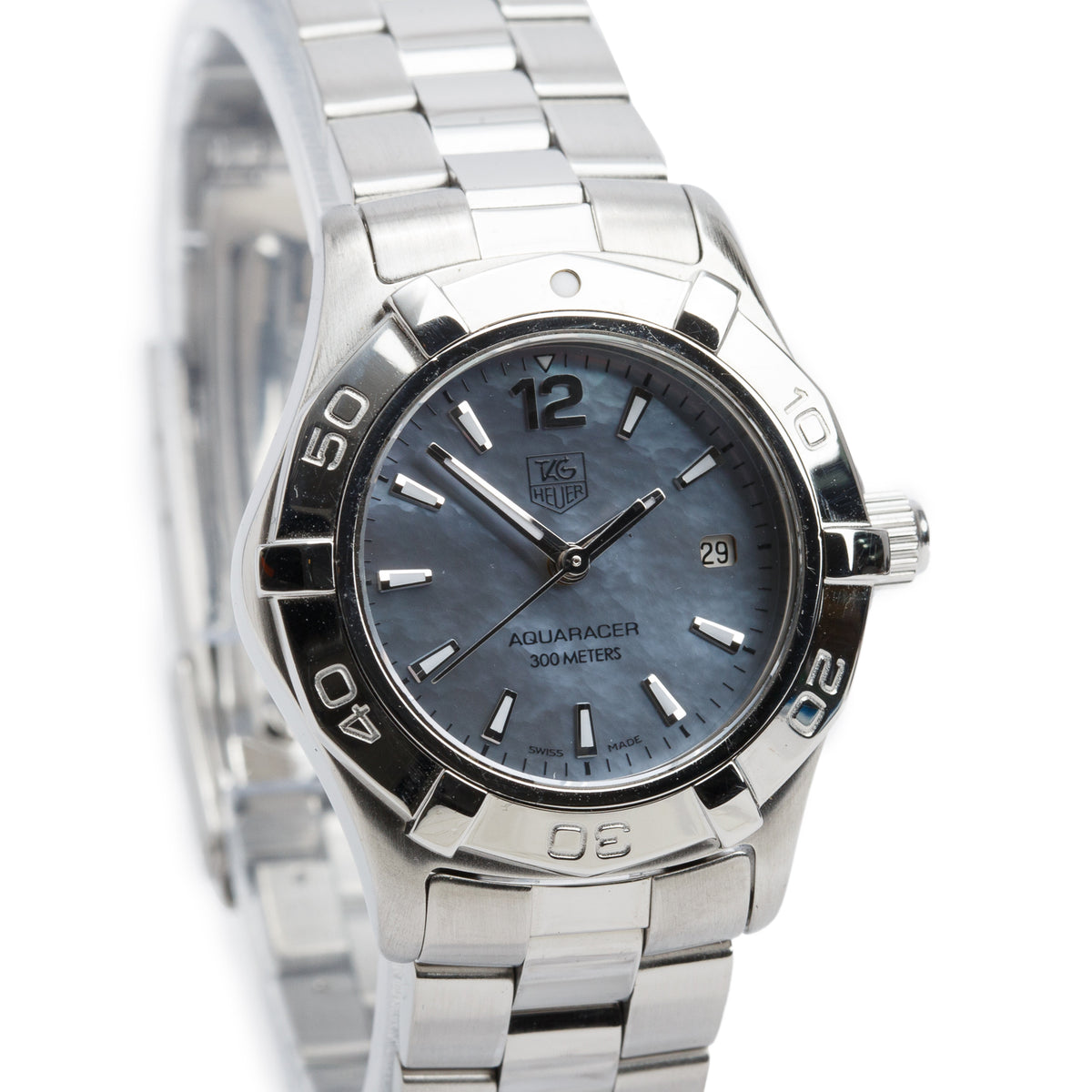 Tag Heuer Stainless Steel Aquaracer 27 MM Quartz Watch Blue Mother of Pearl Dial WAF1417