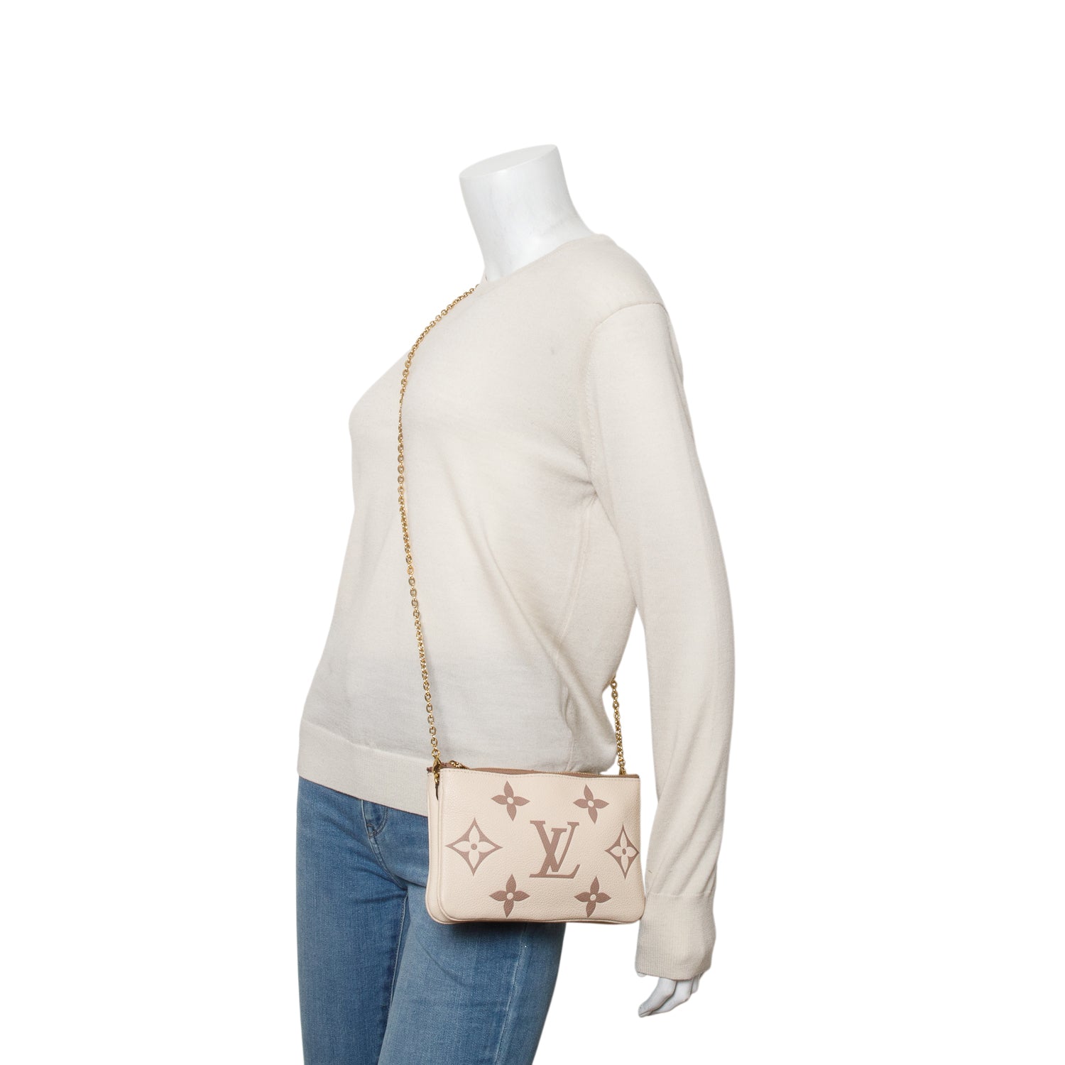 Louis Vuitton 2021 Cream Empreinte Monogram Giant Double Zip Pochette w/ Box & Receipt