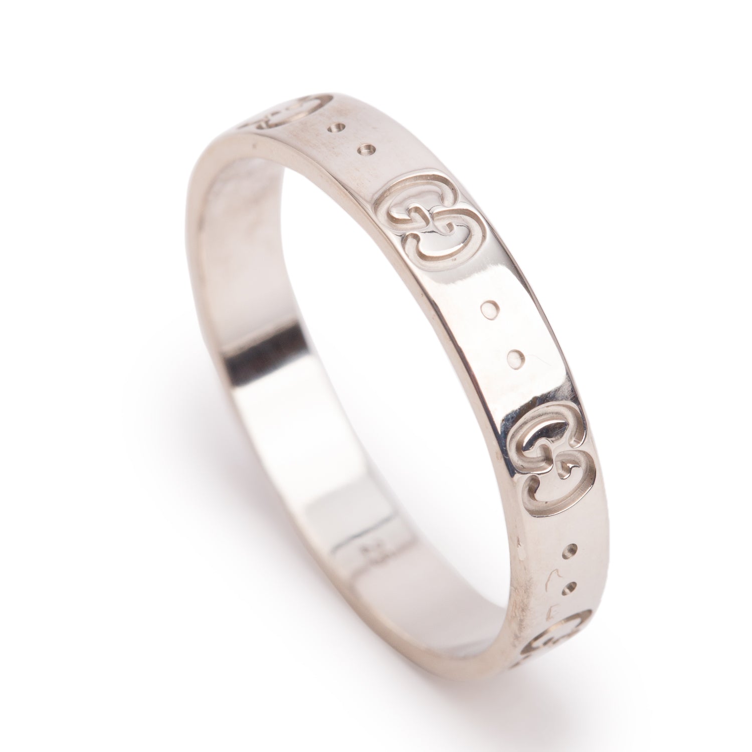 Gucci 18k White Gold Icon 4 MM Band Ring, Size 25 11