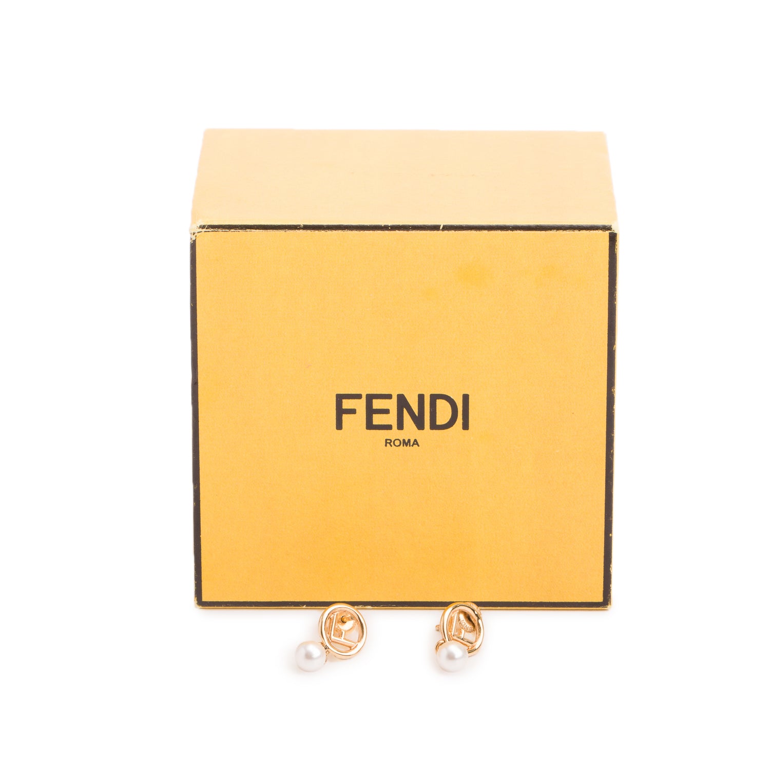 Fendi Gold-Tone Metal Faux Pearl F is Fendi Earrings