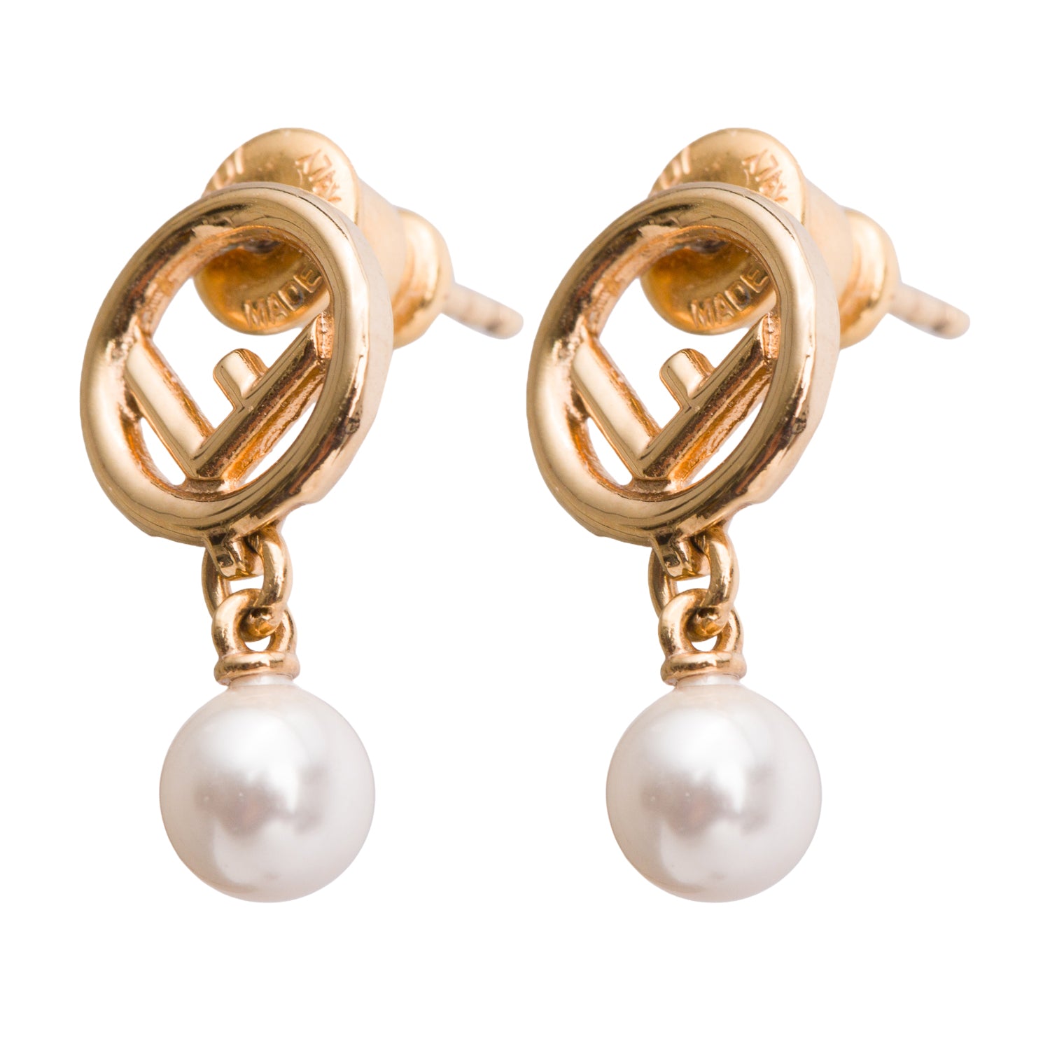Fendi Gold-Tone Metal Faux Pearl F is Fendi Earrings
