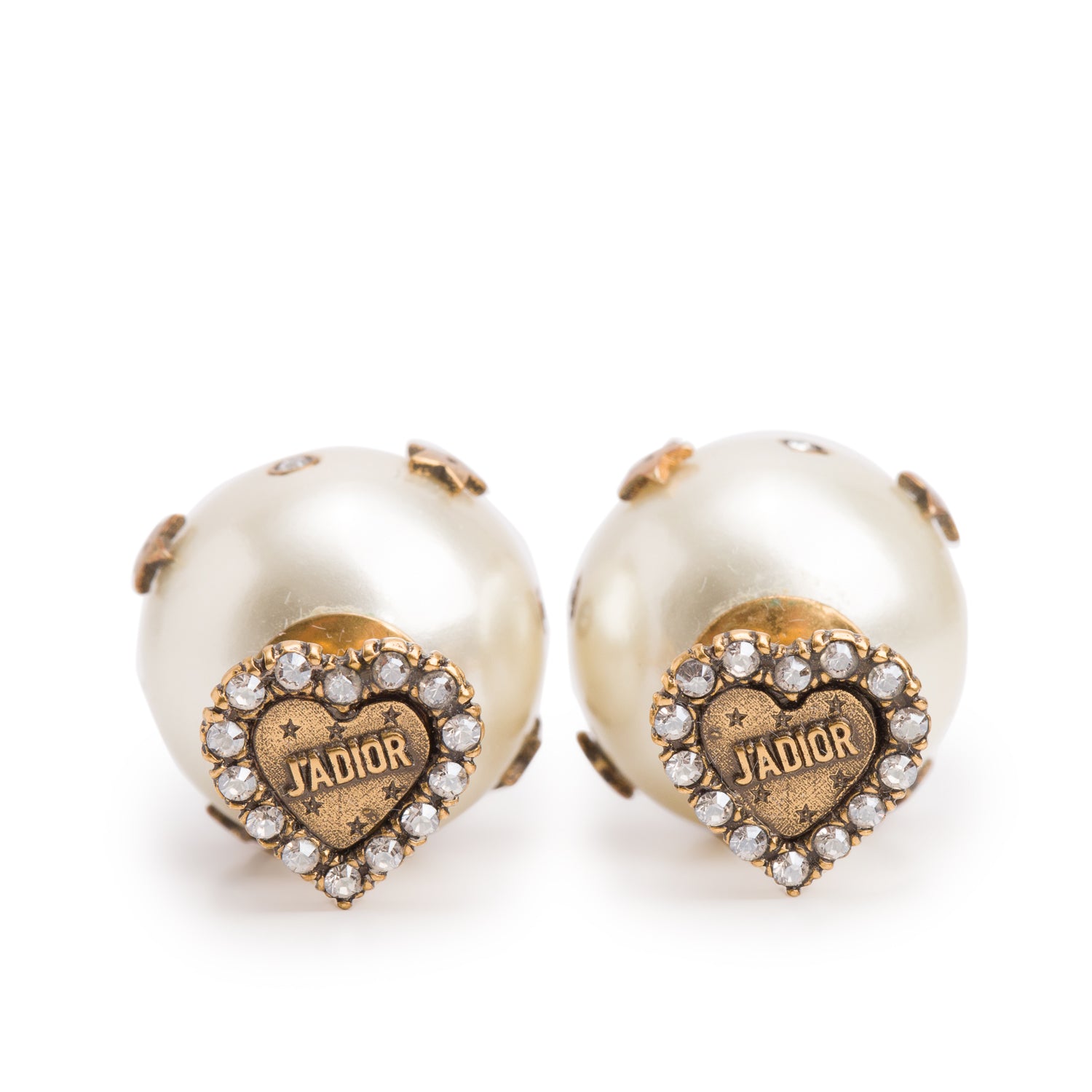 Christian Dior Antique Gold-Tone Metal Crystal Heart Mise En Dior Tribales Earrings